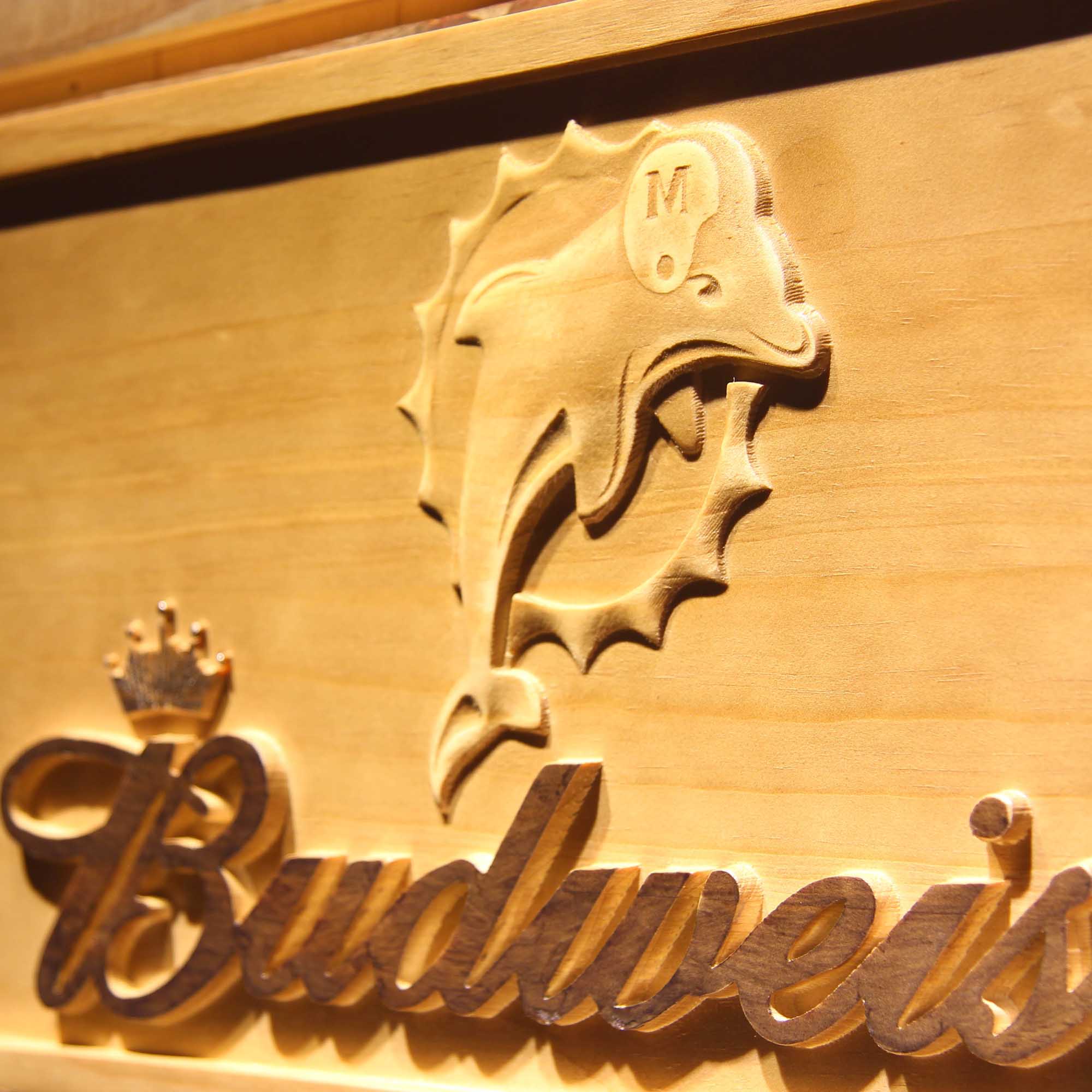 Miami Dolphins Budweiser Beer Pub 3D Wooden Engrave Sign