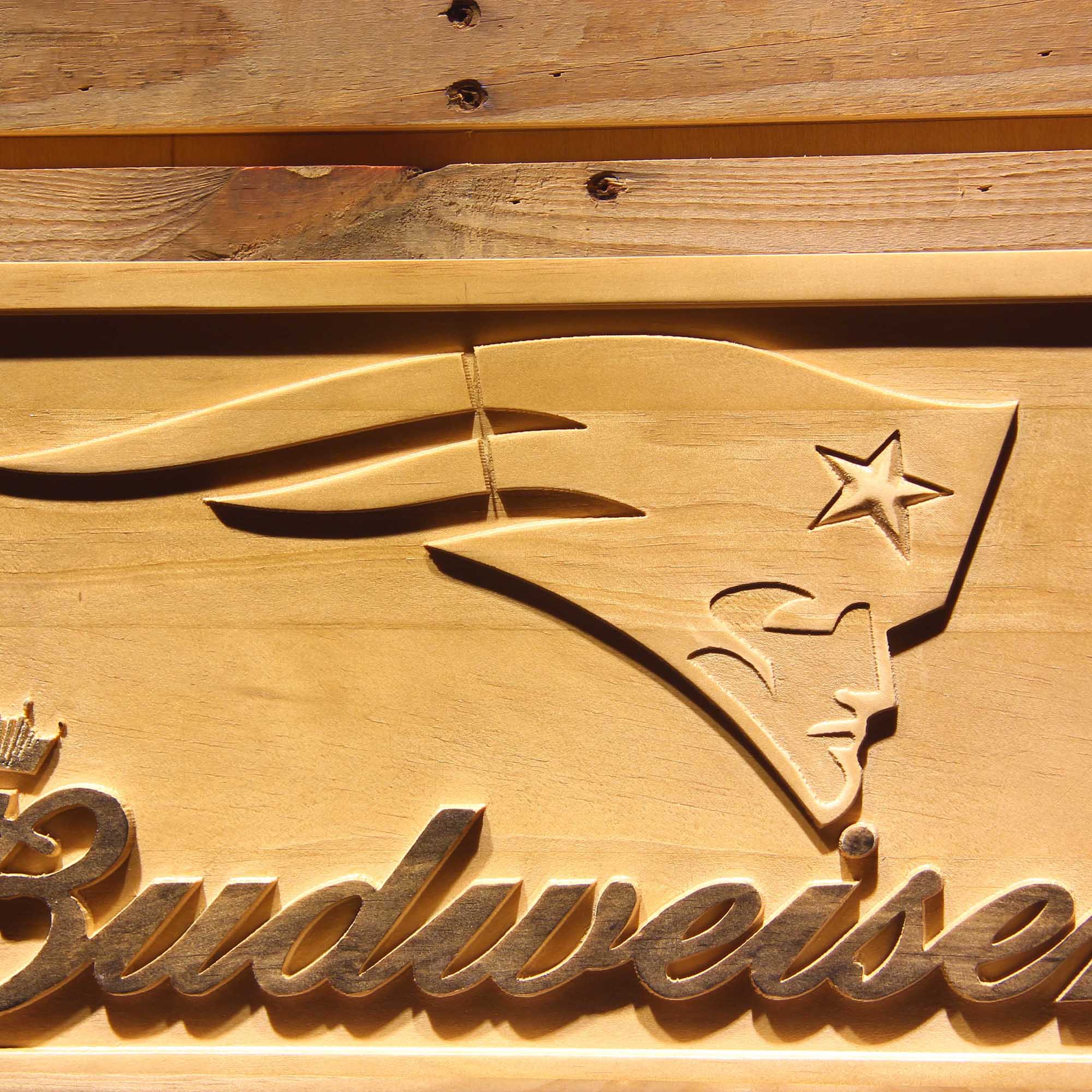 New England Patriots Budweiser 3D Wooden Engrave Sign
