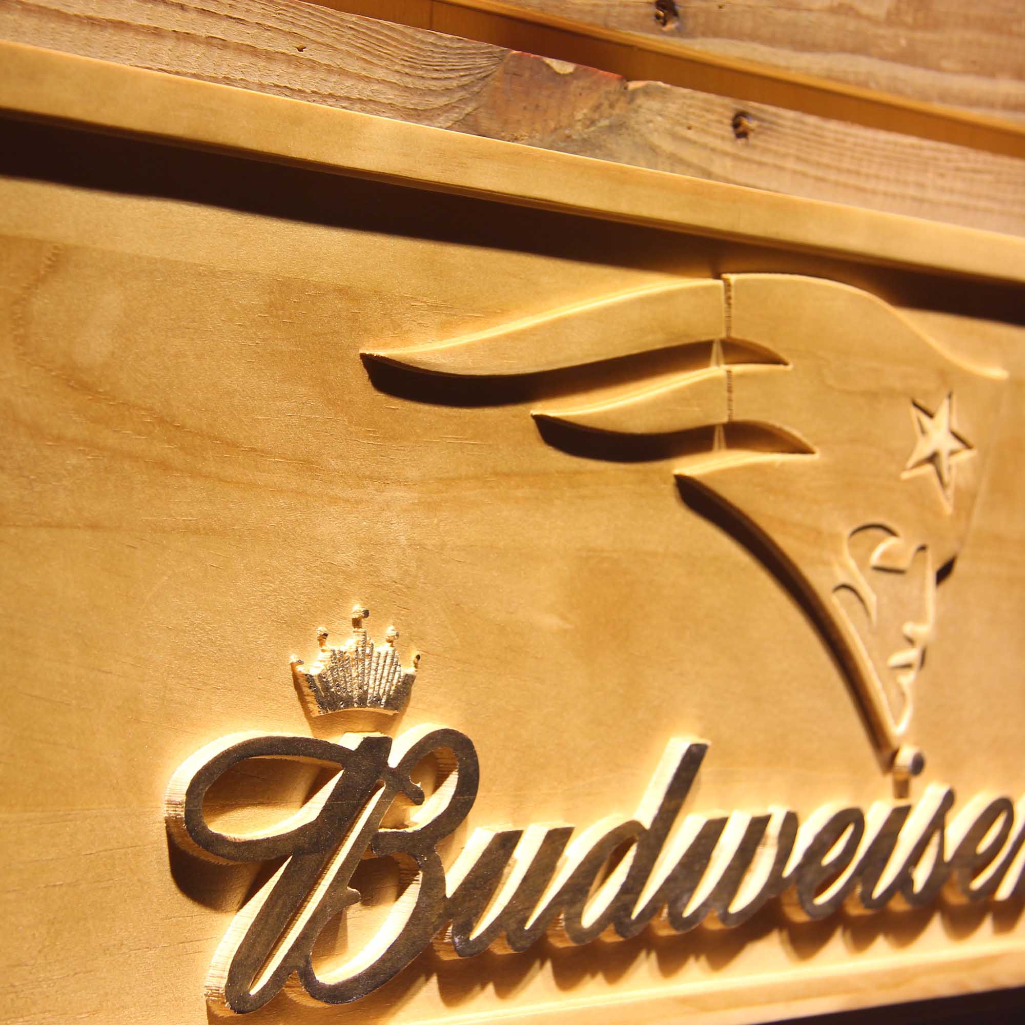 New England Patriots Budweiser 3D Wooden Engrave Sign