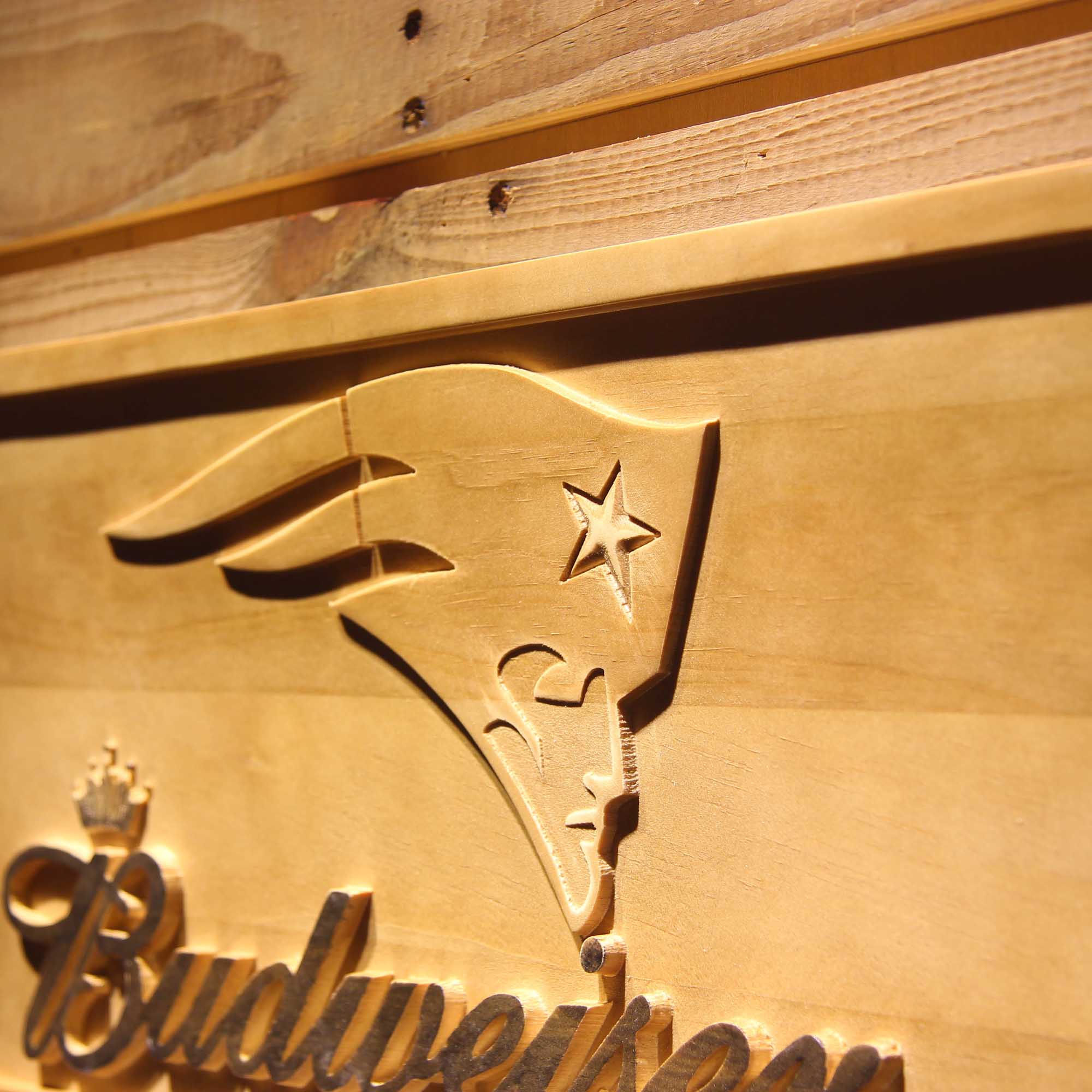 New England Patriots Budweiser 3D Wooden Engrave Sign