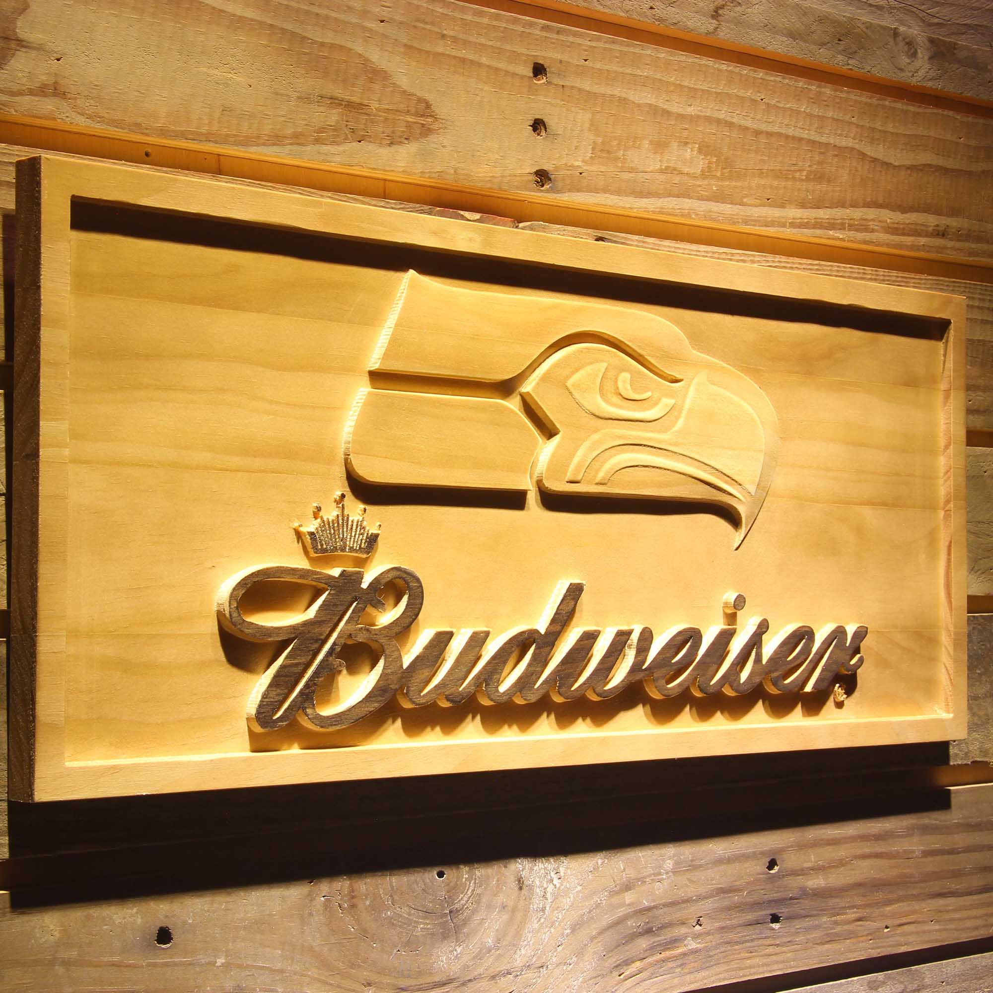 Seattle Seahawks Budweiser 3D Wooden Engrave Sign