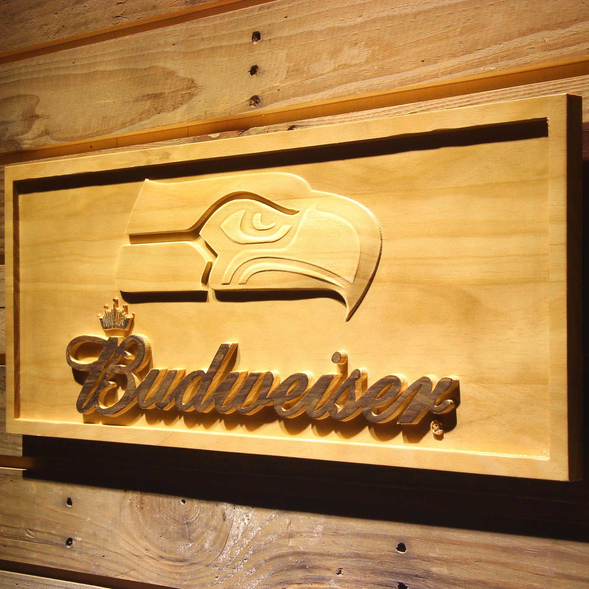 Seattle Seahawks Budweiser 3D Wooden Engrave Sign