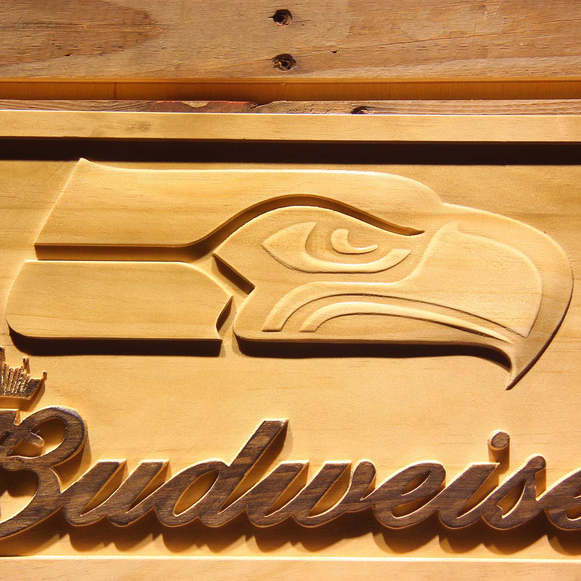 Seattle Seahawks Budweiser 3D Wooden Engrave Sign