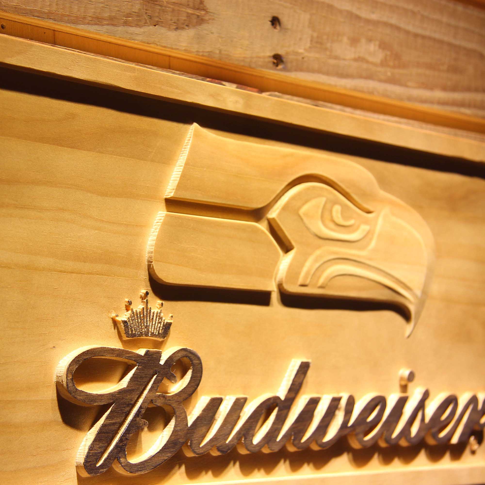 Seattle Seahawks Budweiser 3D Wooden Engrave Sign