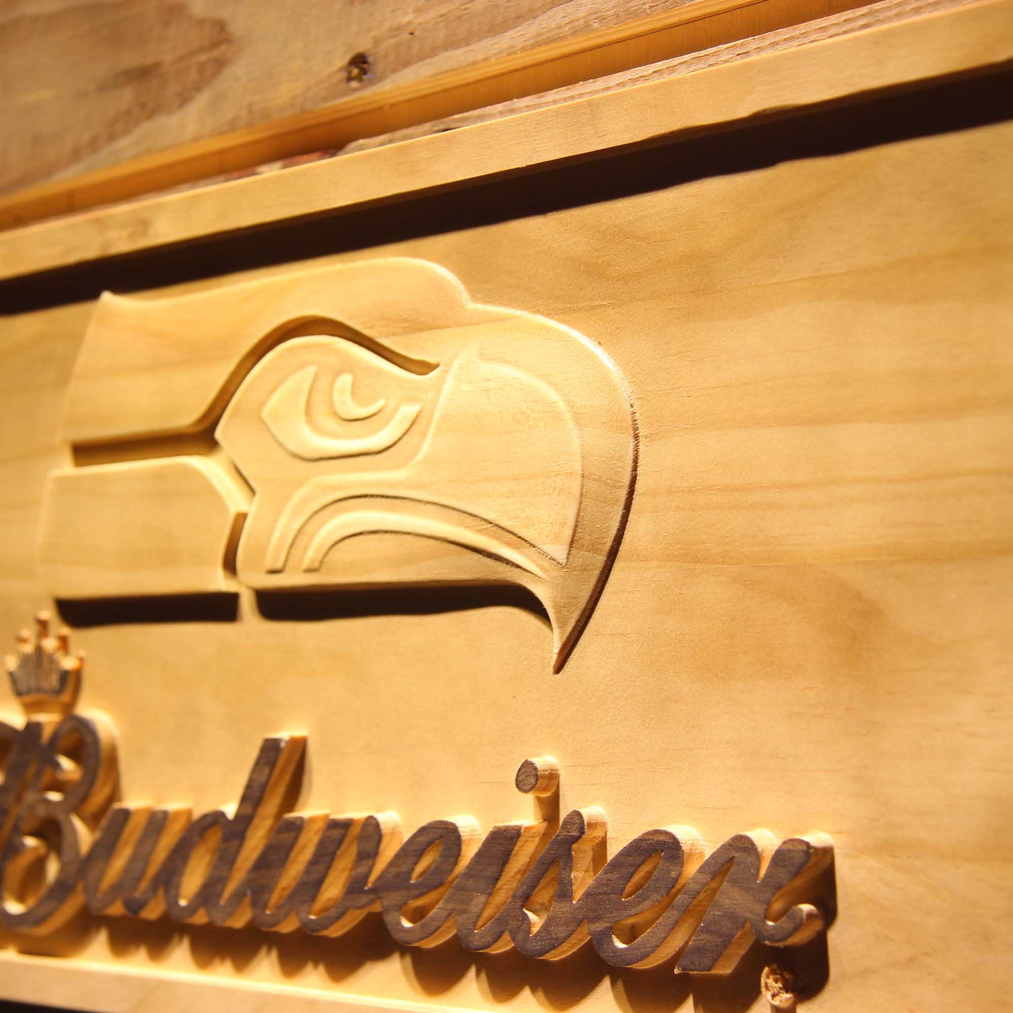 Seattle Seahawks Budweiser 3D Wooden Engrave Sign