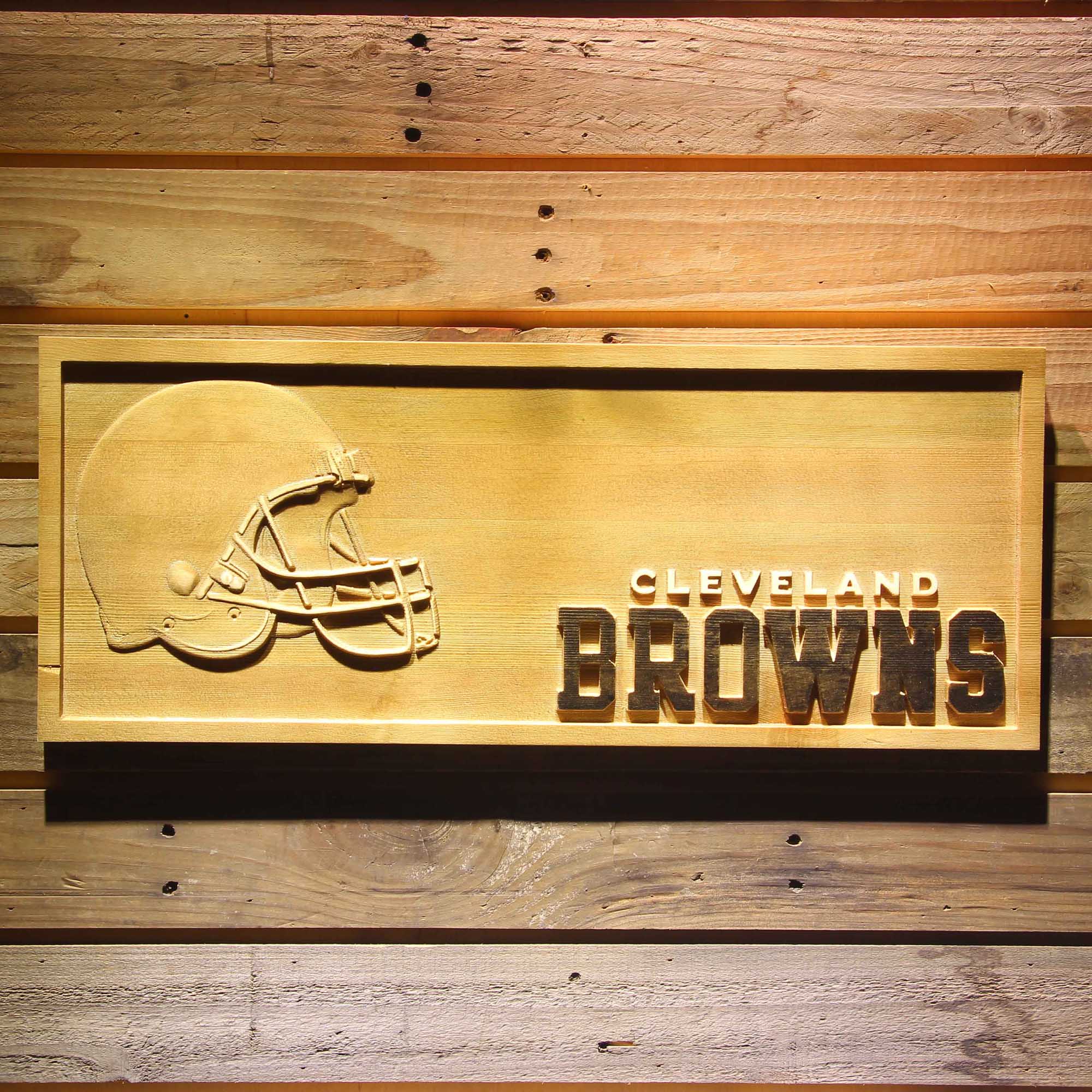 Cleveland Browns Helmet 3D Wooden Engrave Sign