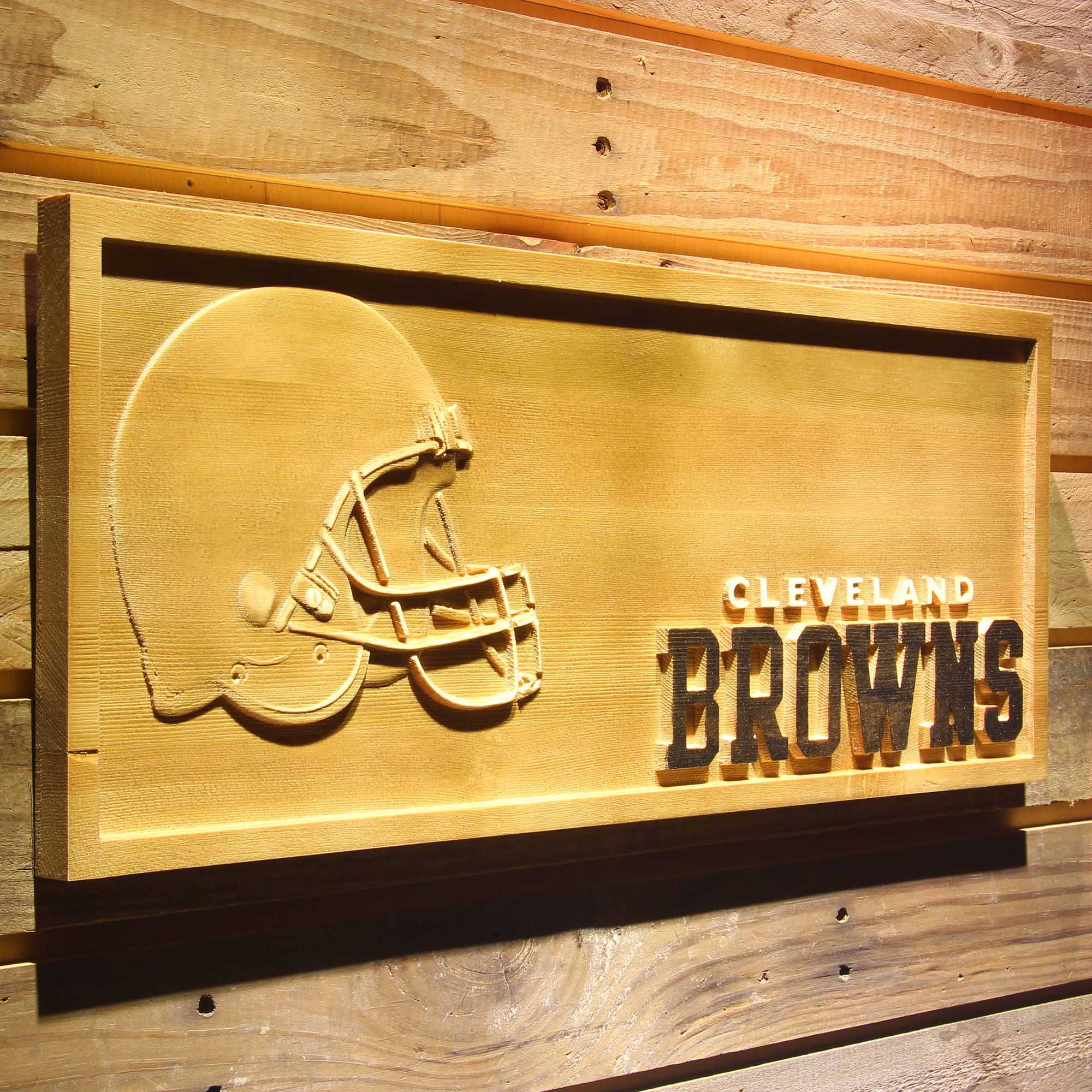 Cleveland Browns Helmet 3D Wooden Engrave Sign