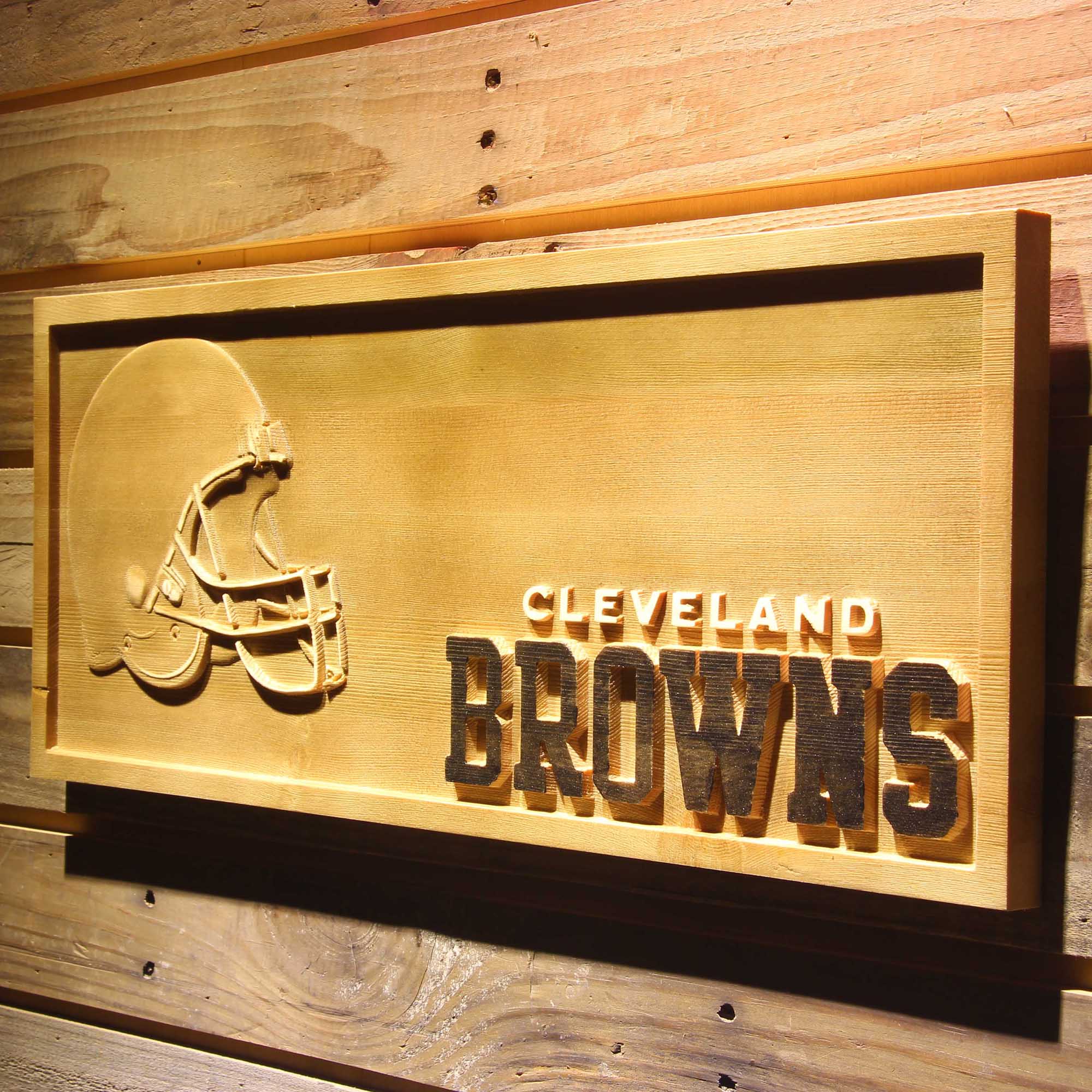 Cleveland Browns Helmet 3D Wooden Engrave Sign