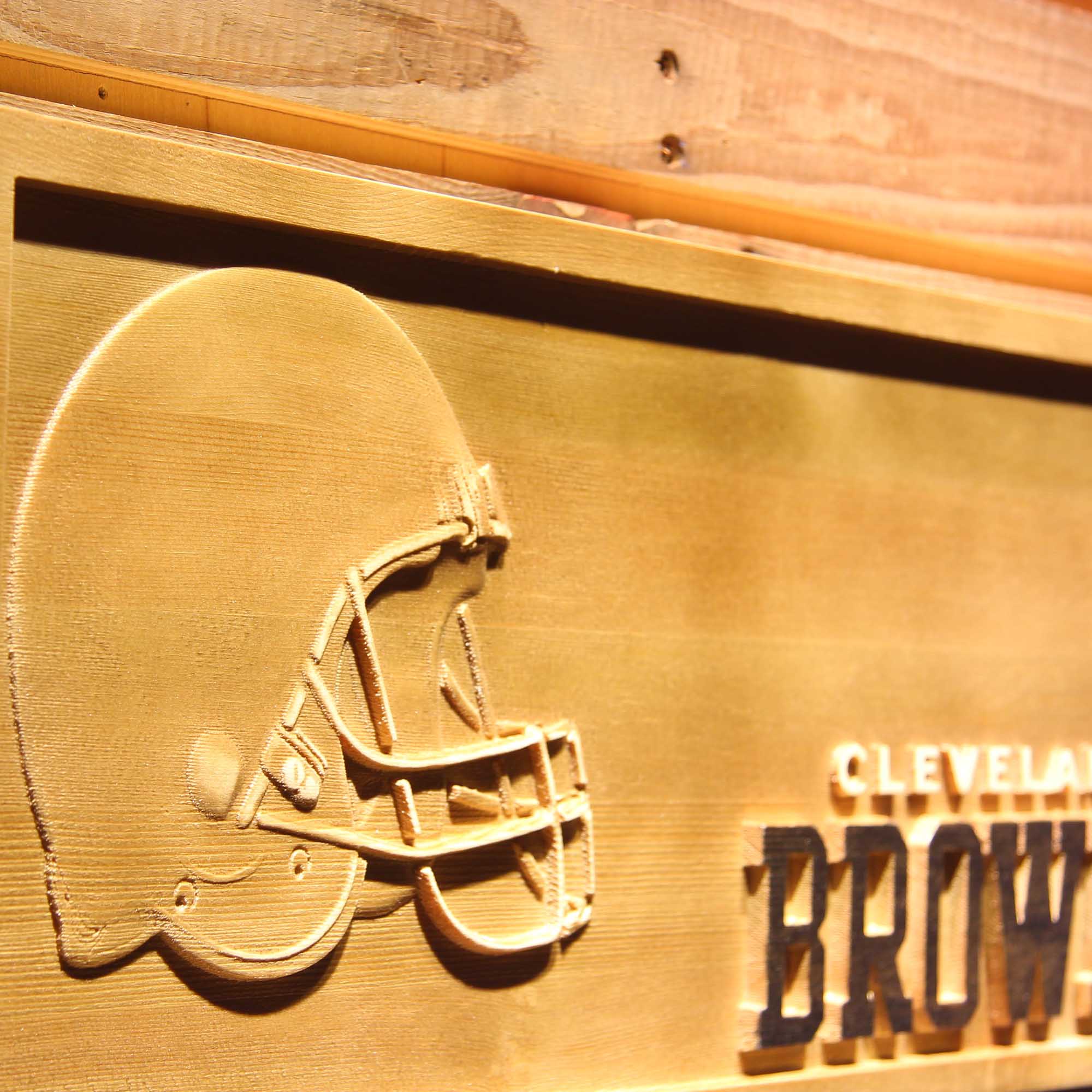 Cleveland Browns Helmet 3D Wooden Engrave Sign