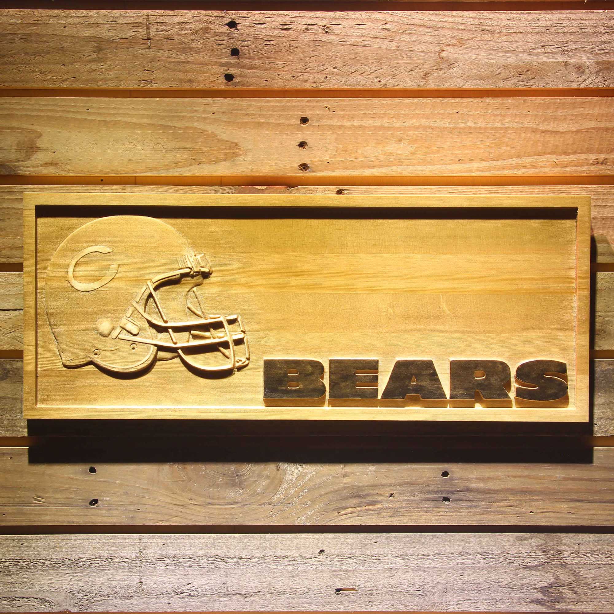 Chicago Bears Helmet 3D Wooden Engrave Sign