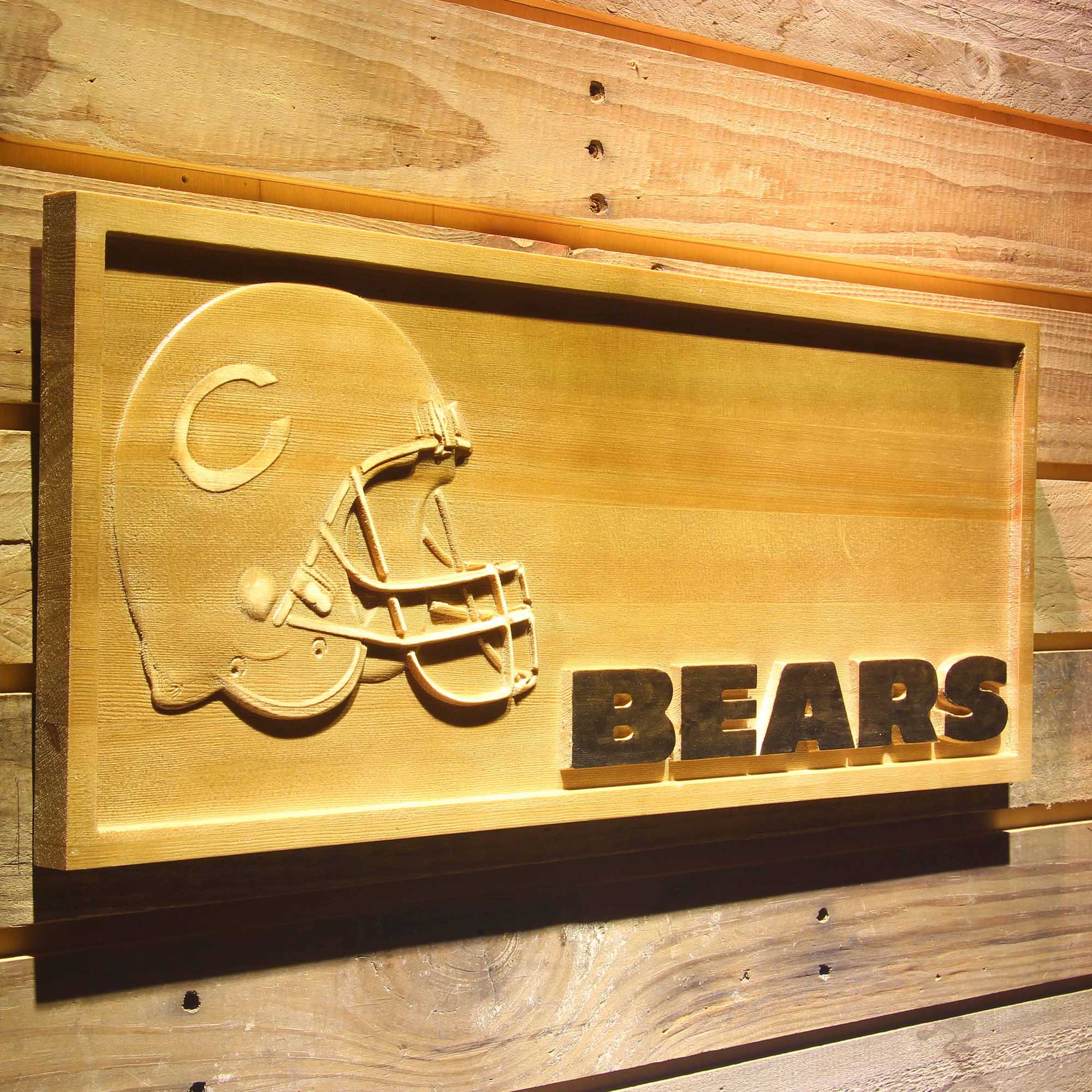 Chicago Bears Helmet 3D Wooden Engrave Sign