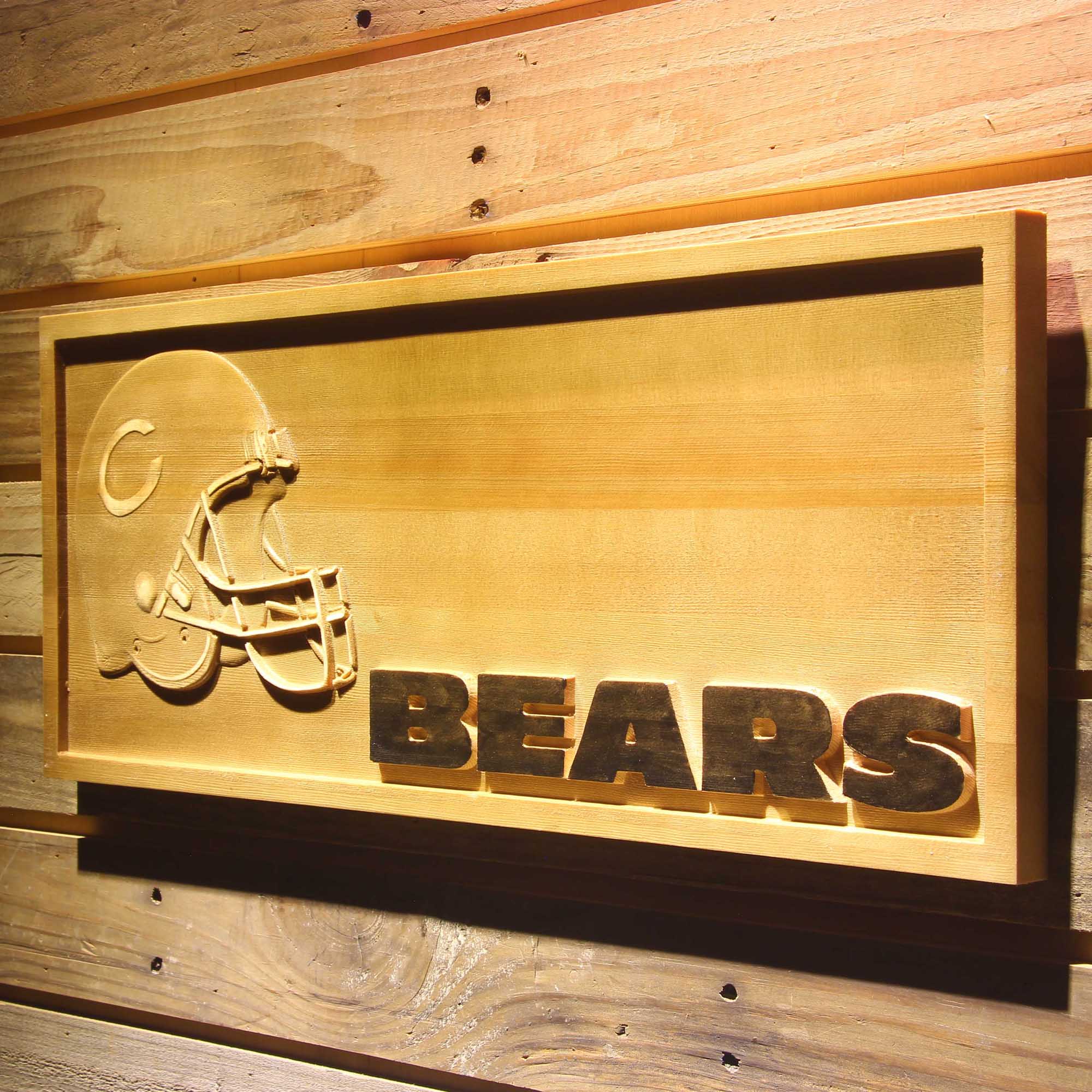 Chicago Bears Helmet 3D Wooden Engrave Sign