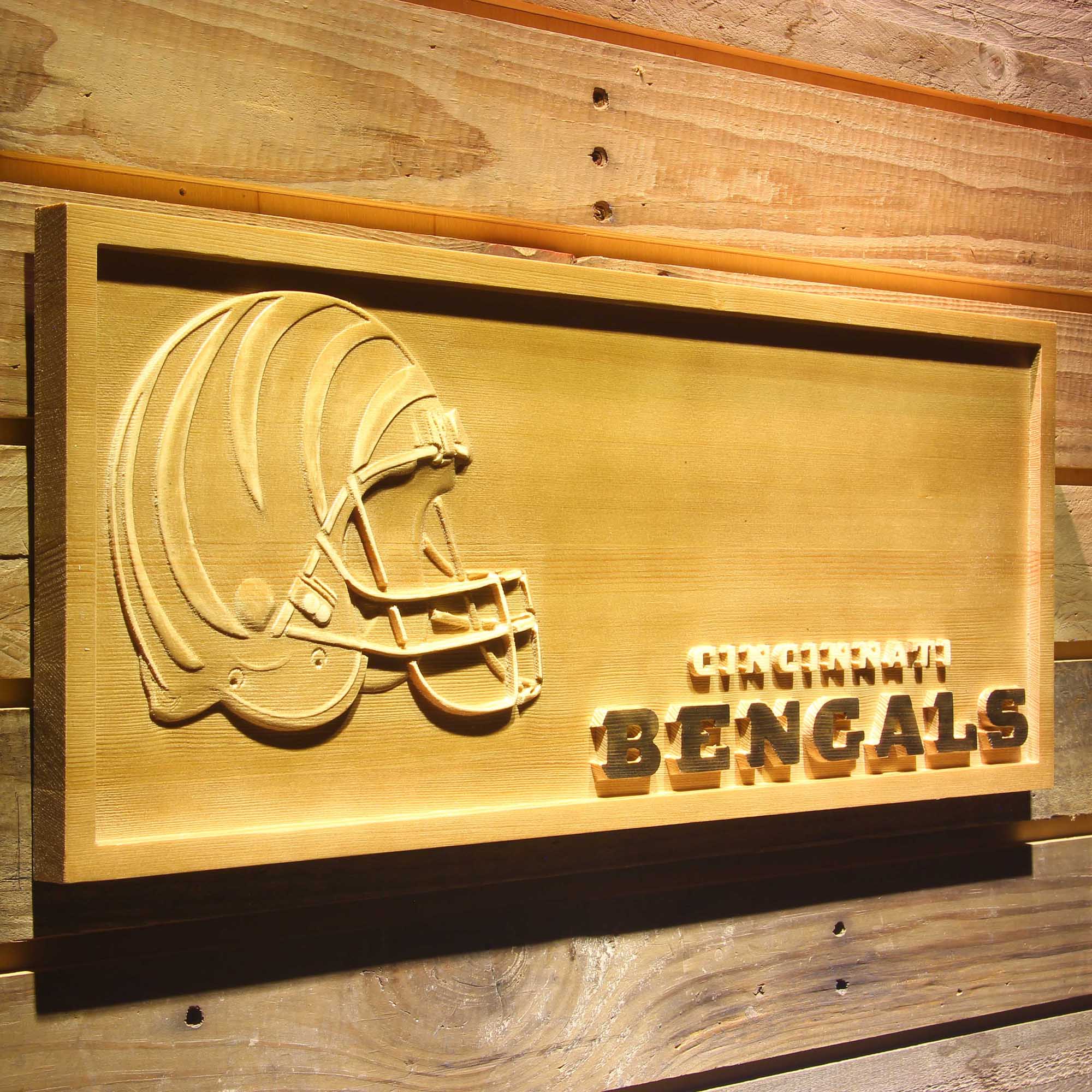 Cincinnati Bengals Helmet 3D Wooden Engrave Sign