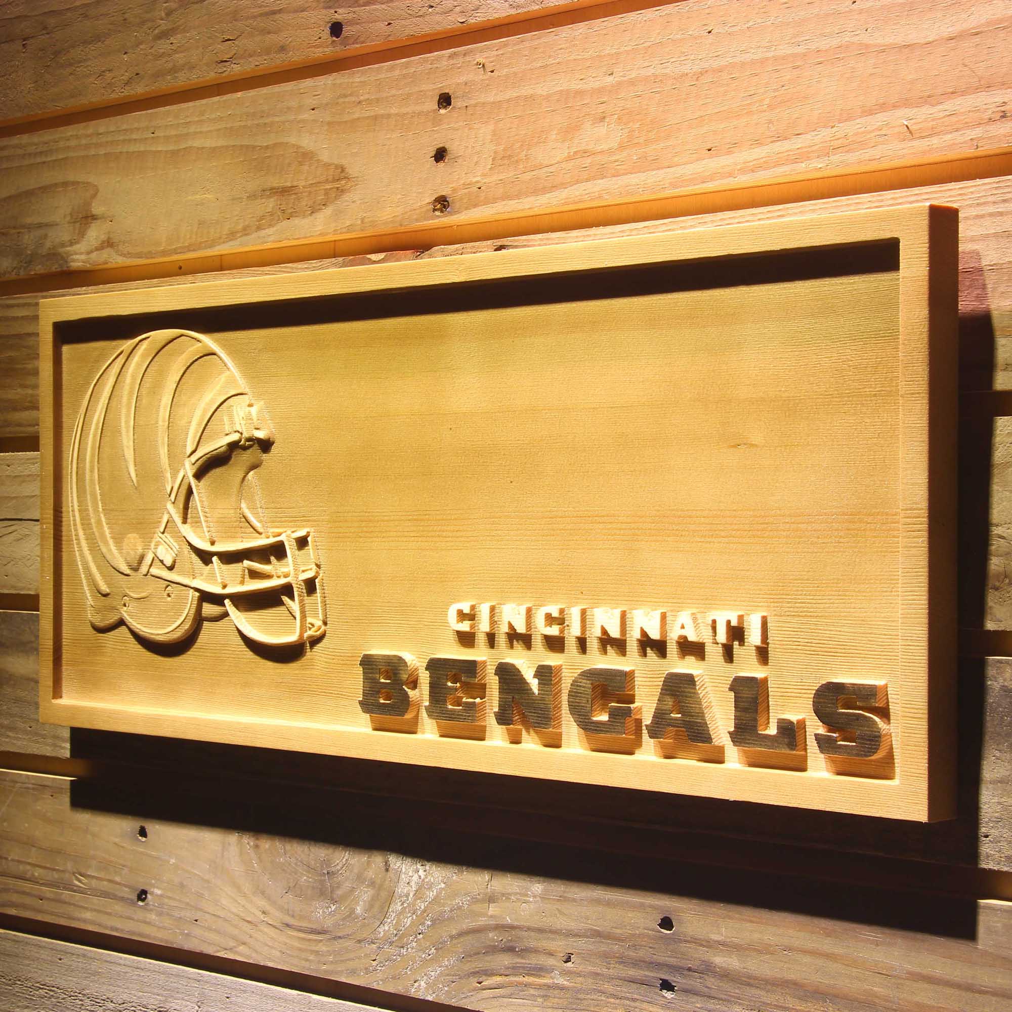 Cincinnati Bengals Helmet 3D Wooden Engrave Sign