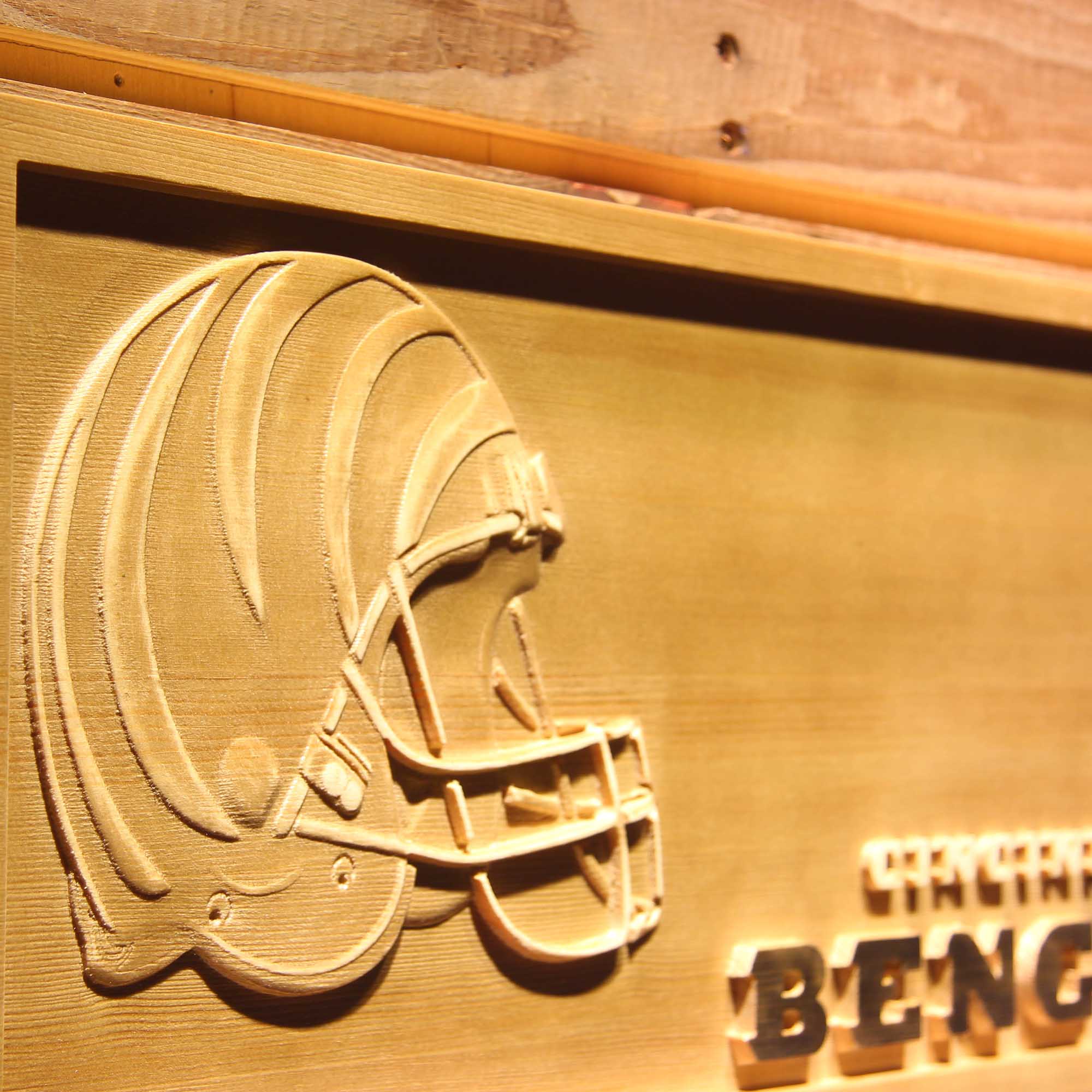 Cincinnati Bengals Helmet 3D Wooden Engrave Sign