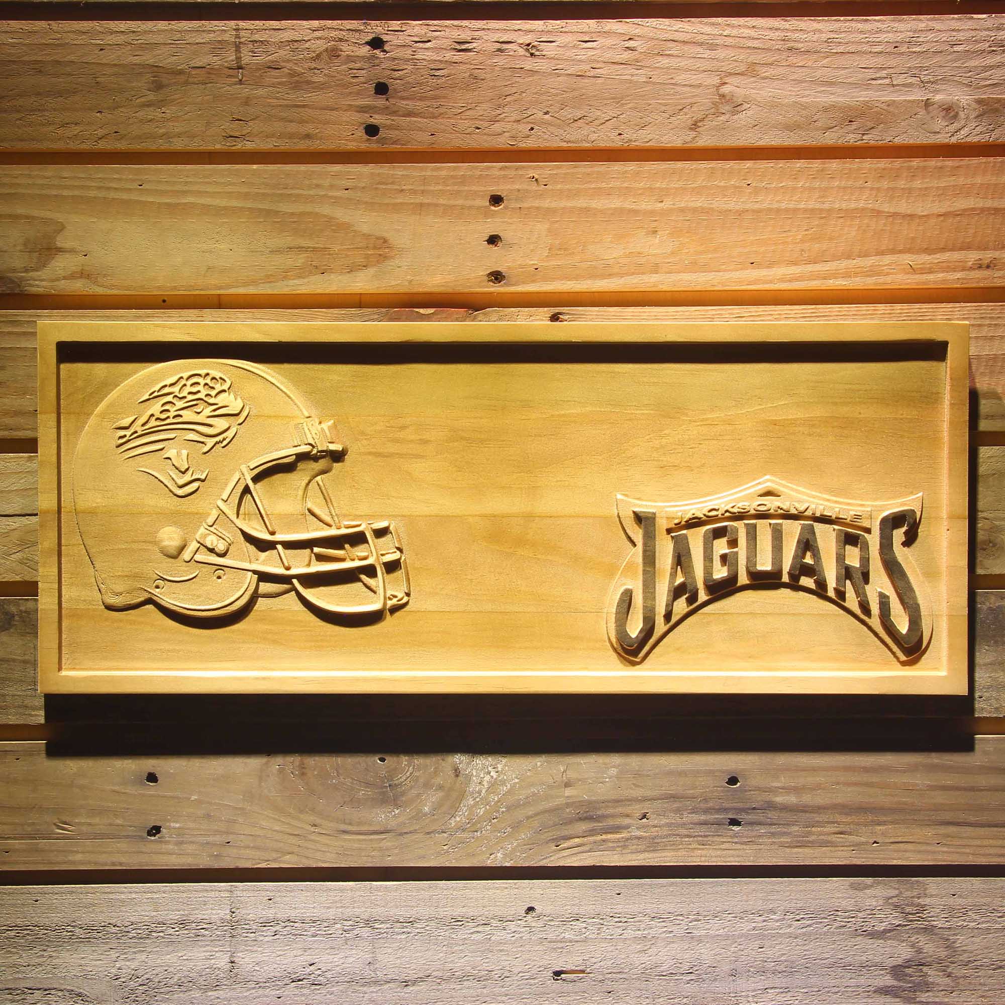 Jacksonville Jaguars Helmet 3D Wooden Engrave Sign