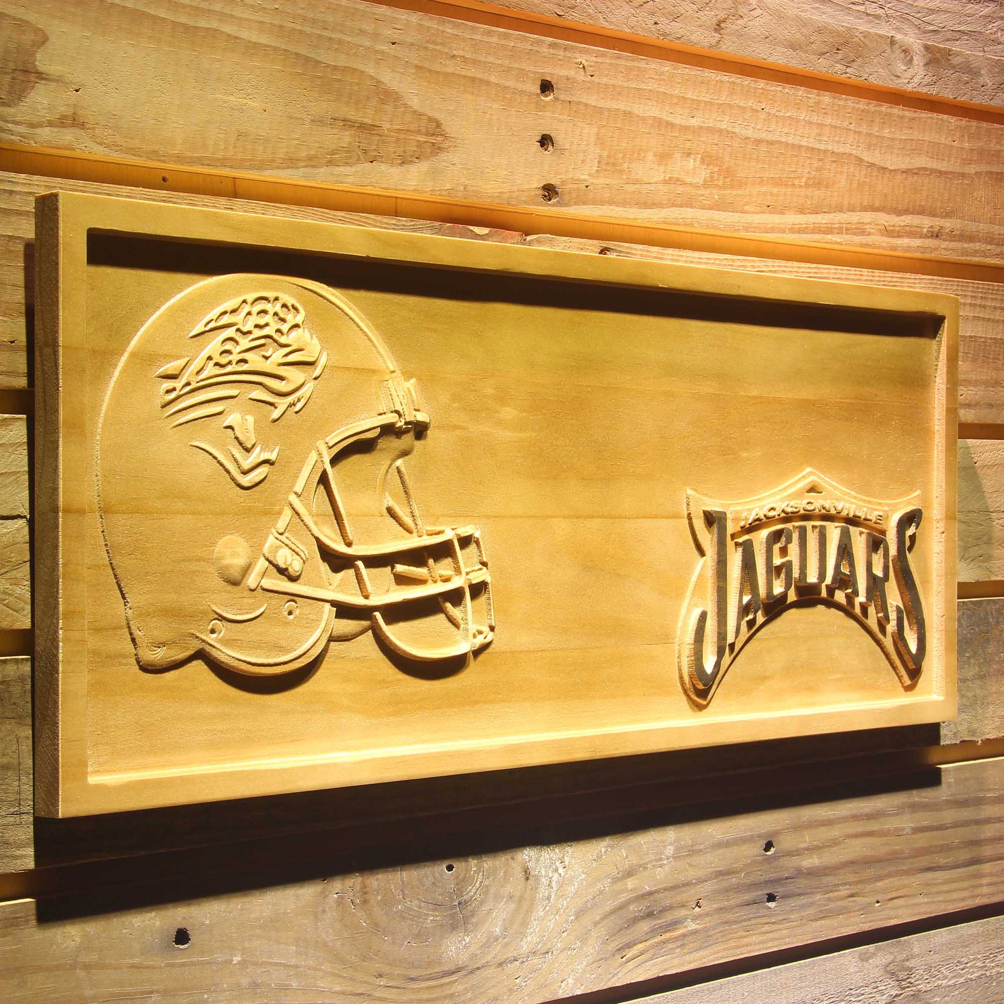 Jacksonville Jaguars Helmet 3D Wooden Engrave Sign