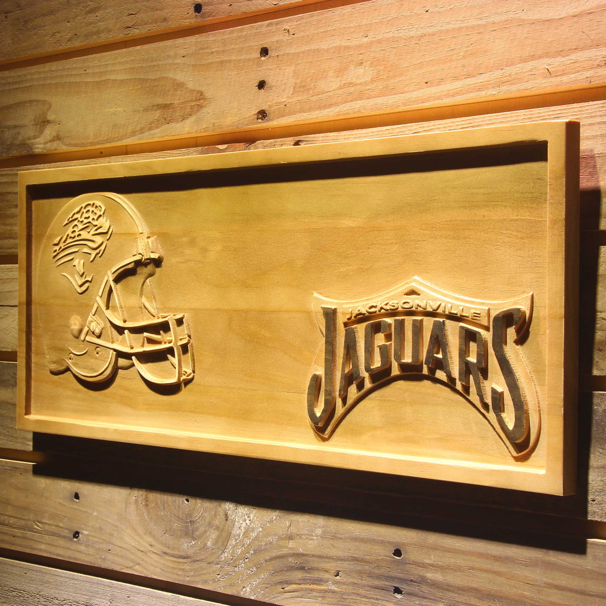 Jacksonville Jaguars Helmet 3D Wooden Engrave Sign