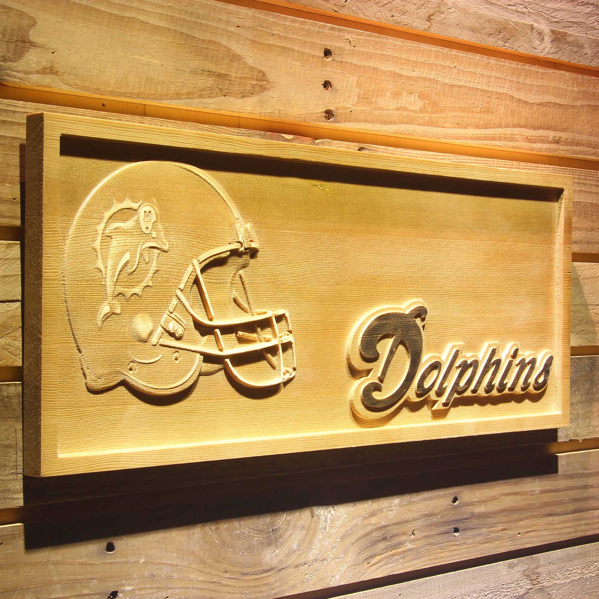 Miami Dolphins Helmet 3D Wooden Engrave Sign
