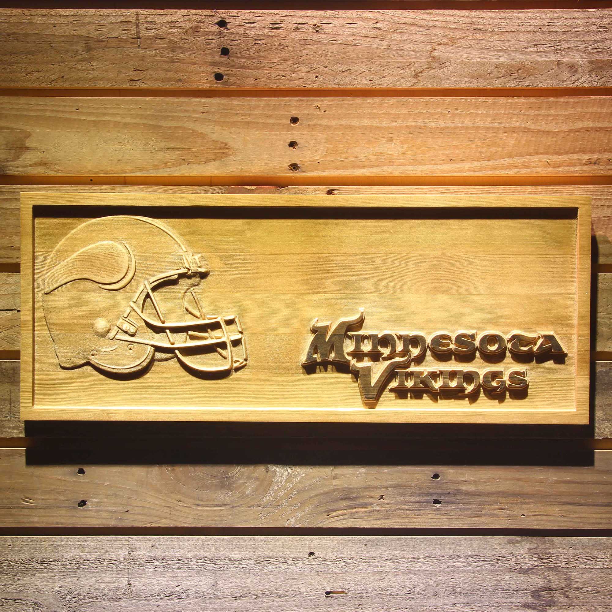 Minnesota Vikings Helmet Football 3D Wooden Engrave Sign