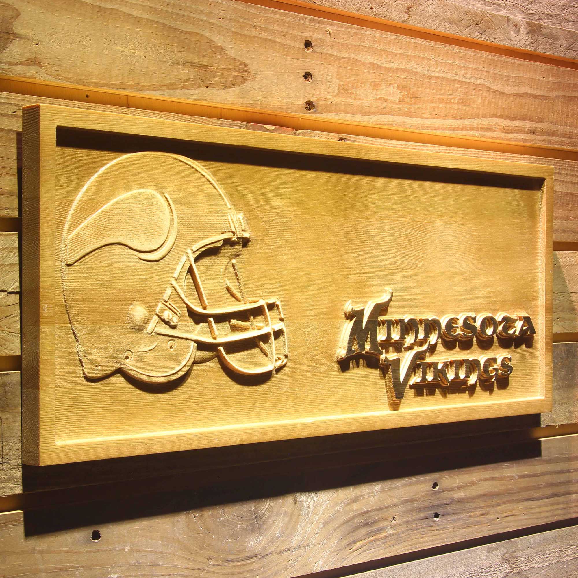 Minnesota Vikings Helmet Football 3D Wooden Engrave Sign