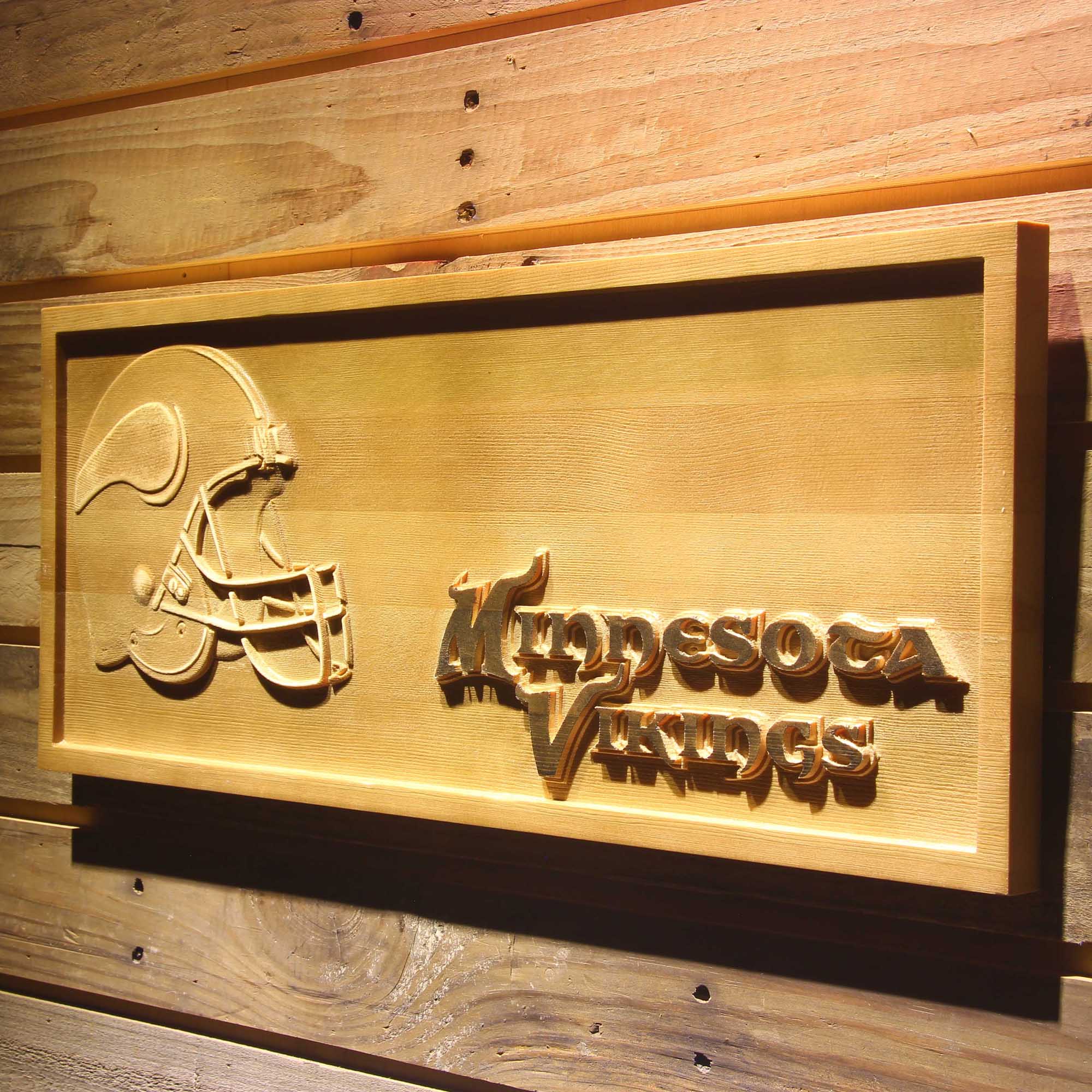 Minnesota Vikings Helmet Football 3D Wooden Engrave Sign