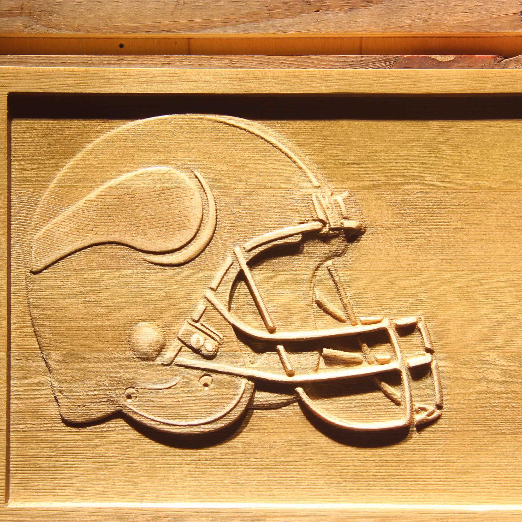 Minnesota Vikings Helmet Football 3D Wooden Engrave Sign