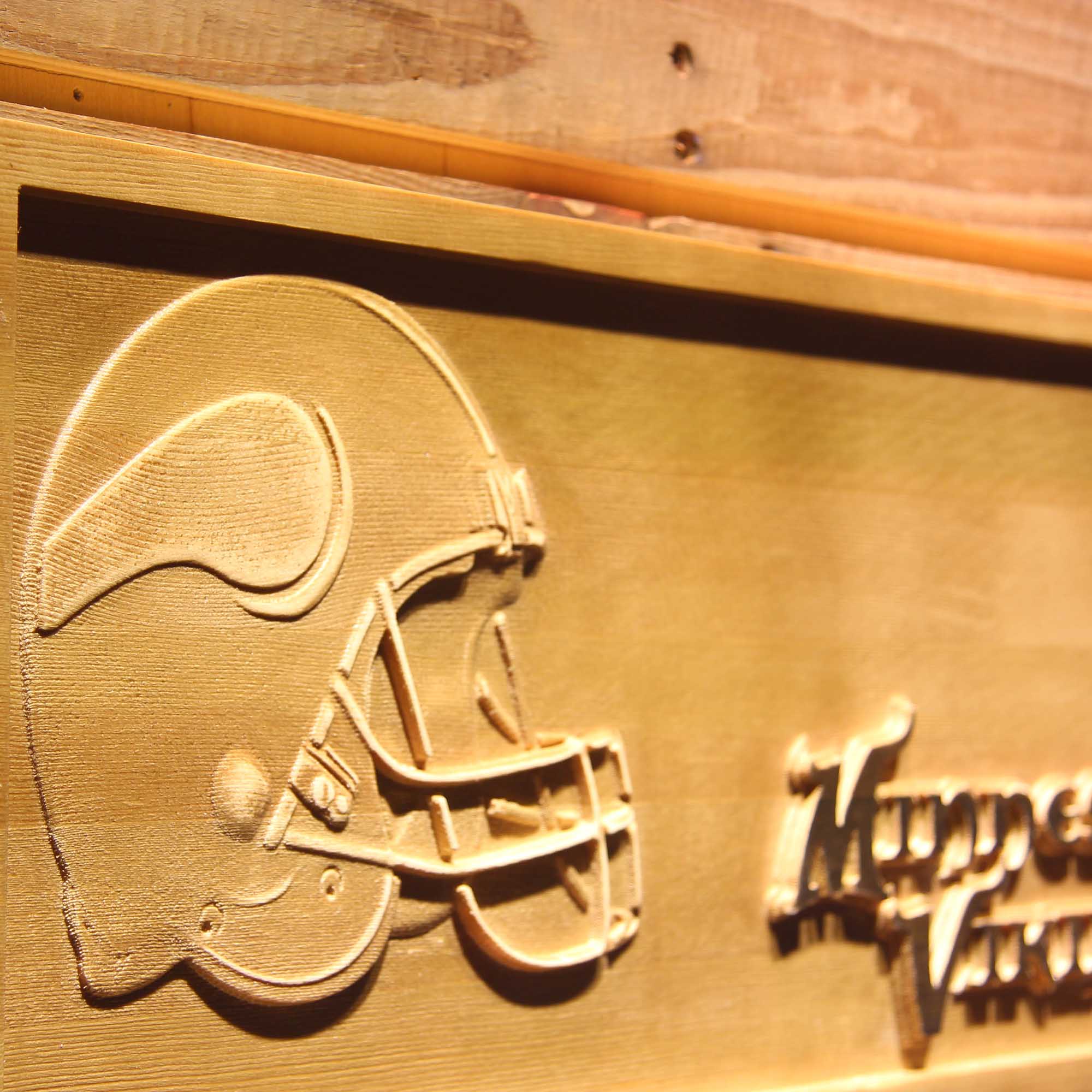 Minnesota Vikings Helmet Football 3D Wooden Engrave Sign