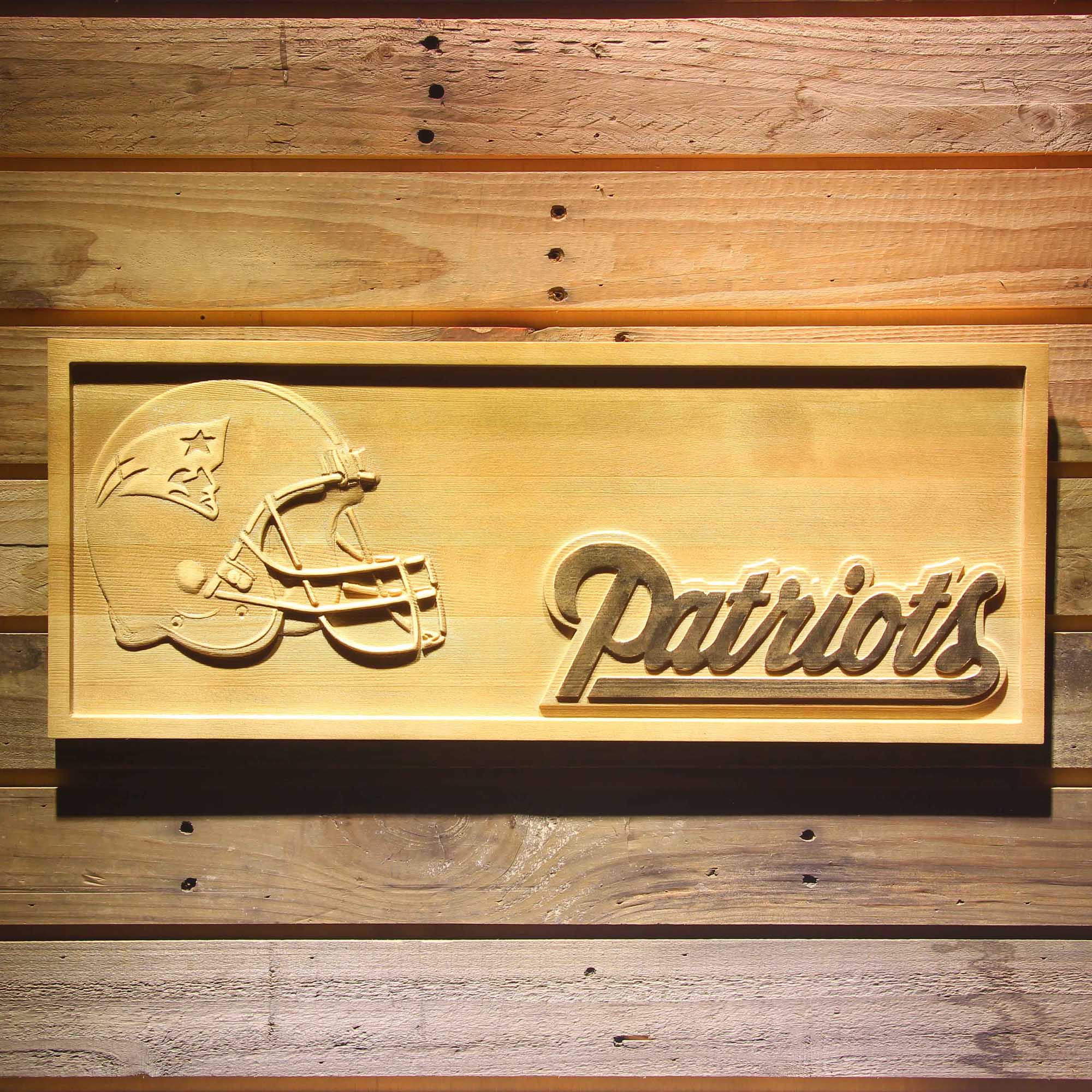 New England Patriots Helmet 3D Wooden Engrave Sign