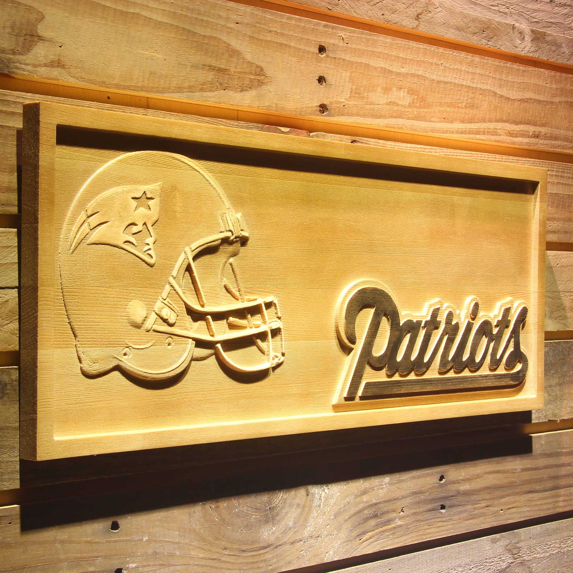 New England Patriots Helmet 3D Wooden Engrave Sign