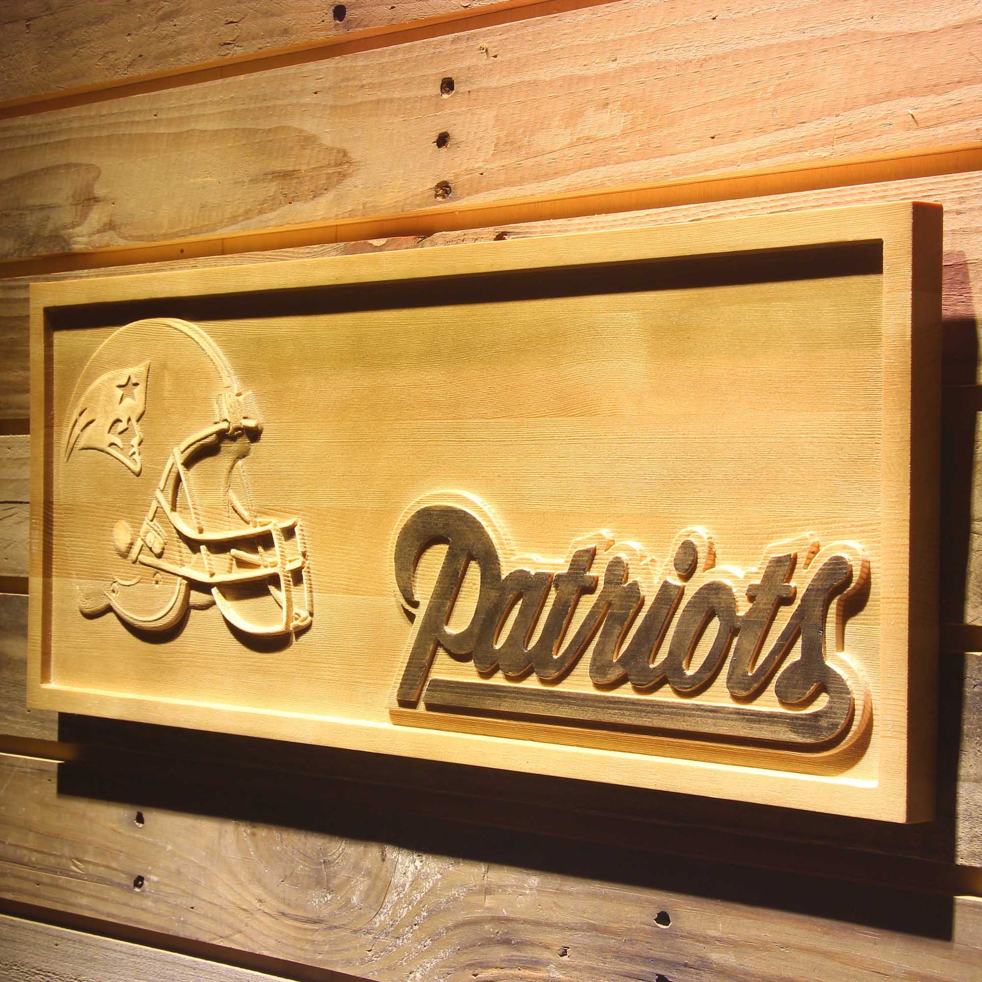 New England Patriots Helmet 3D Wooden Engrave Sign