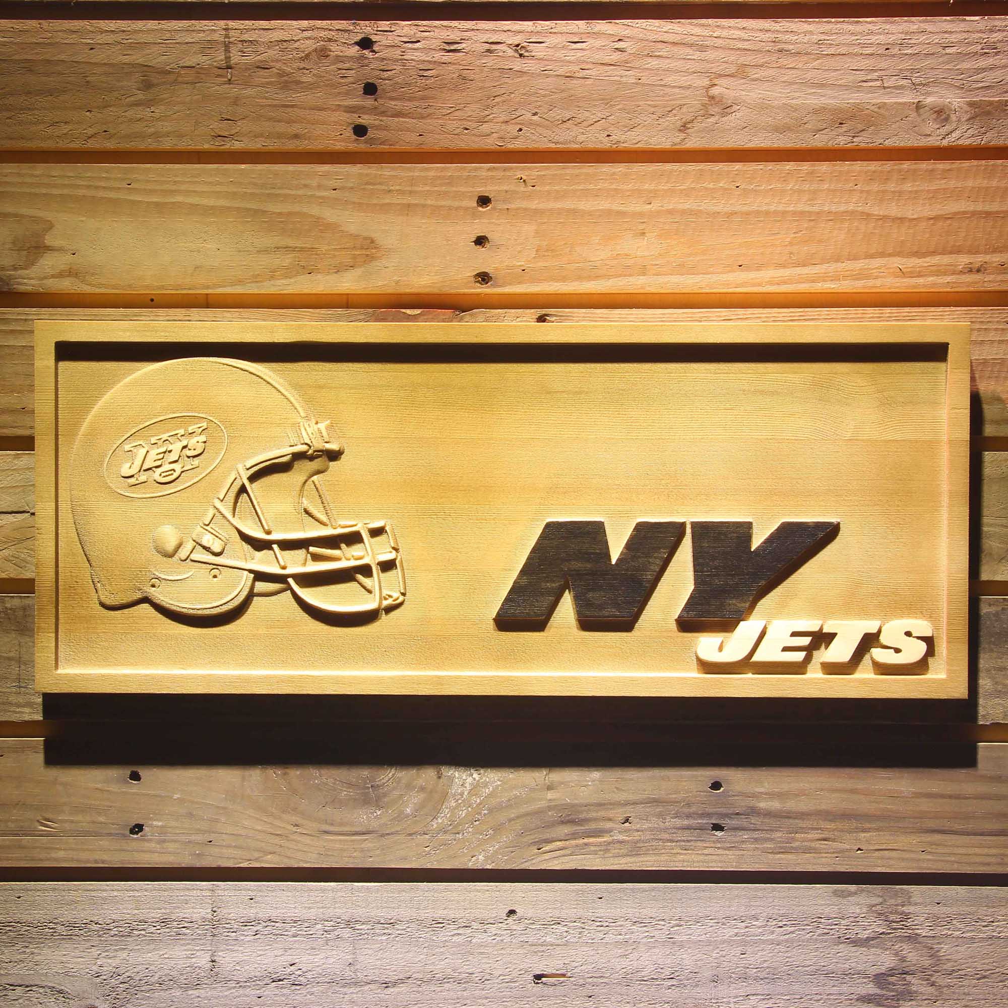 New York Jets Helmet 3D Wooden Engrave Sign