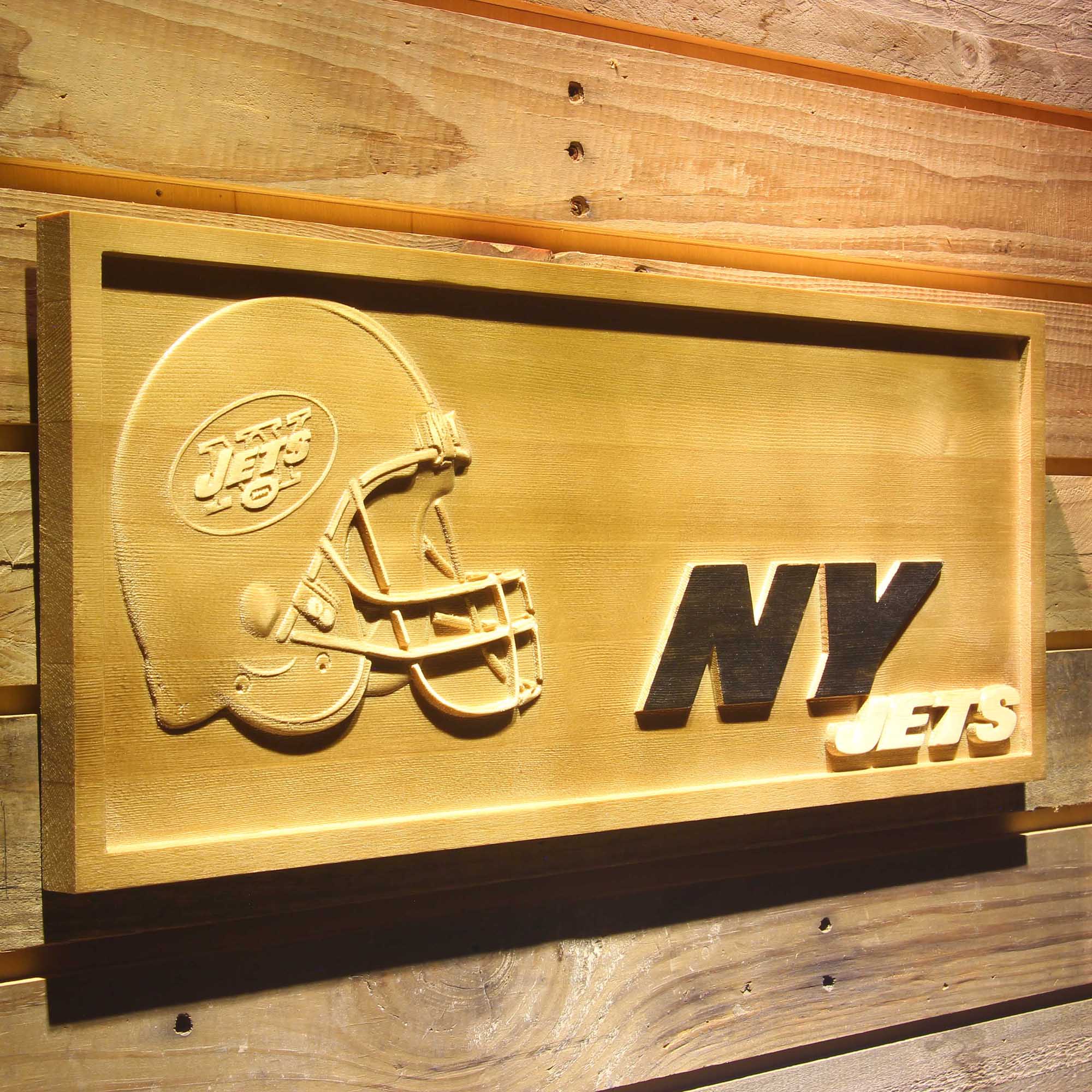 New York Jets Helmet 3D Wooden Engrave Sign