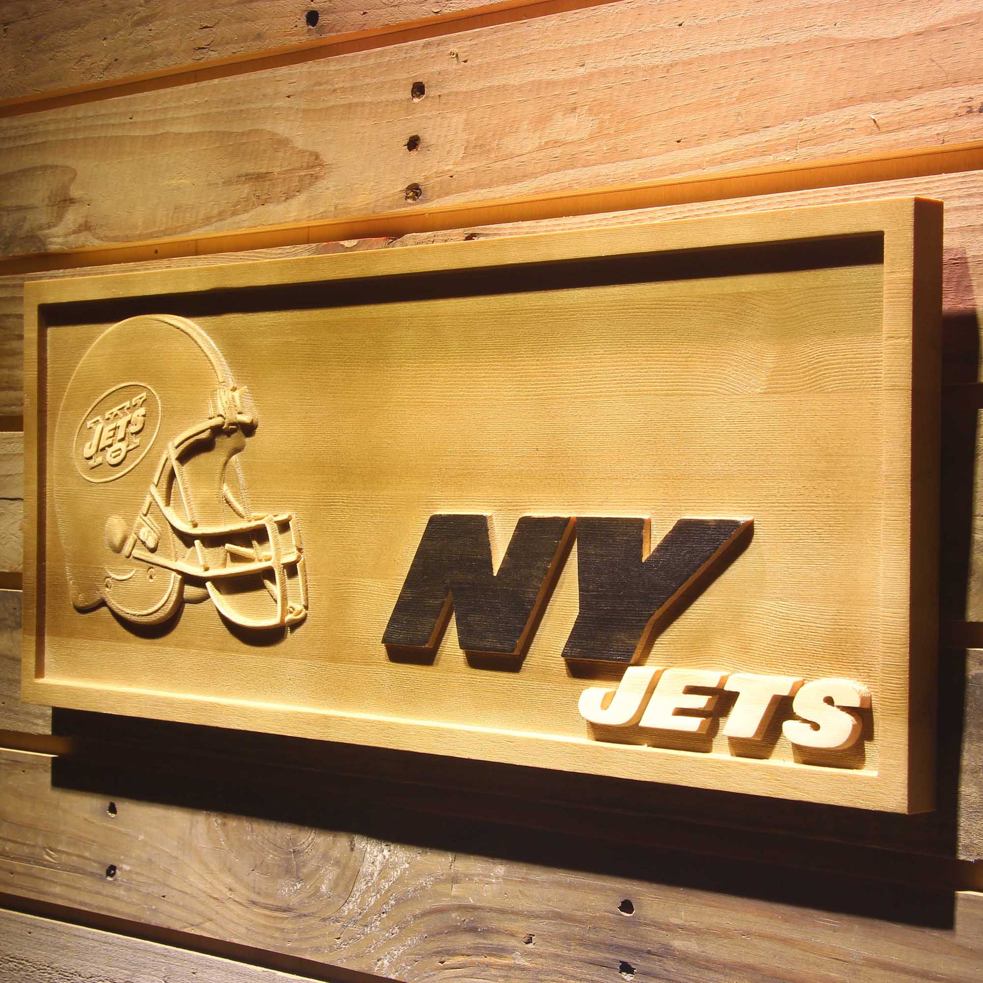 New York Jets Helmet 3D Wooden Engrave Sign