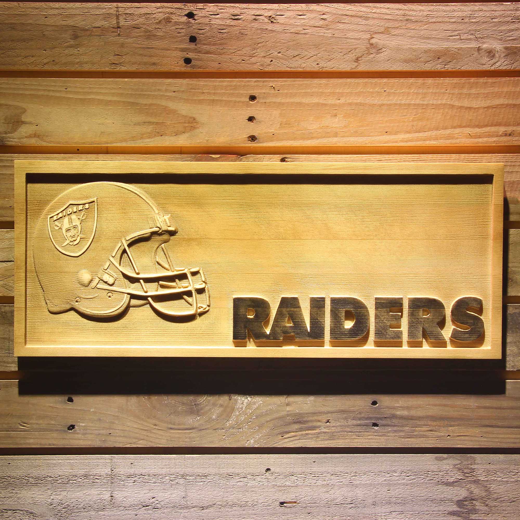 Oakland Raiders Helmet 3D Wooden Engrave Sign