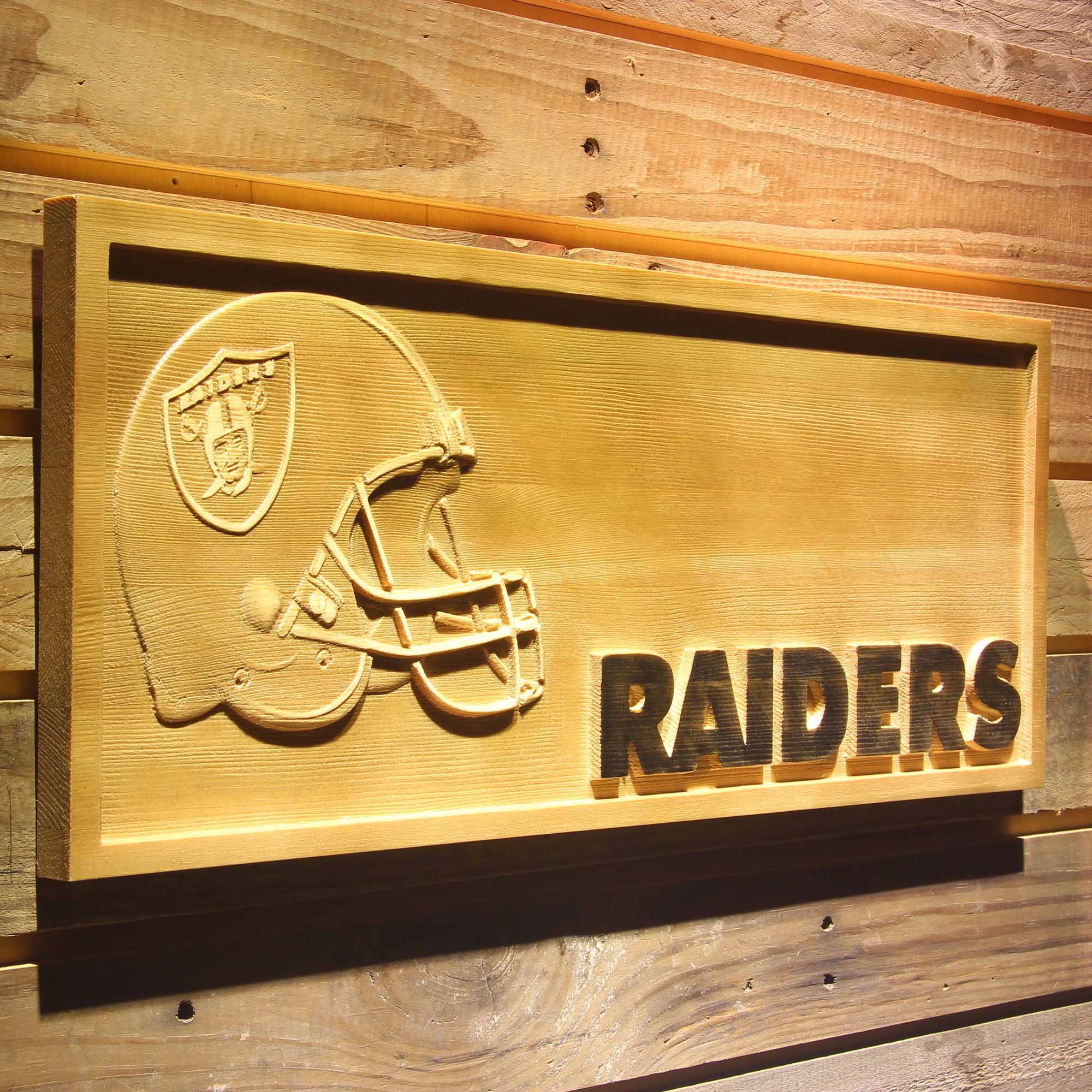 Oakland Raiders Helmet 3D Wooden Engrave Sign