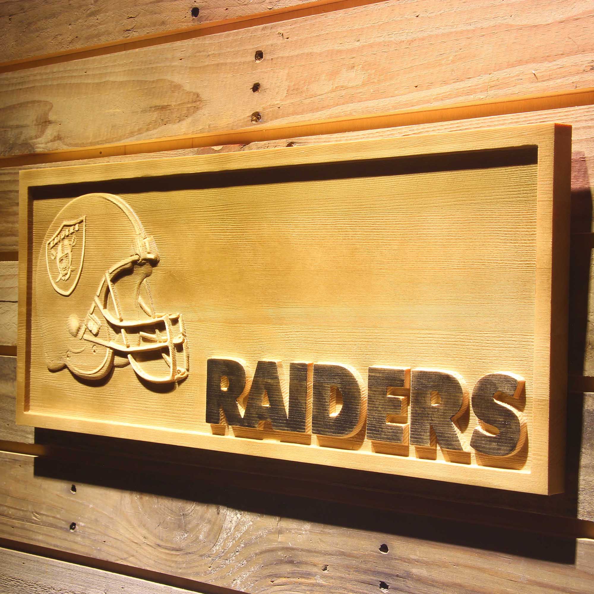 Oakland Raiders Helmet 3D Wooden Engrave Sign