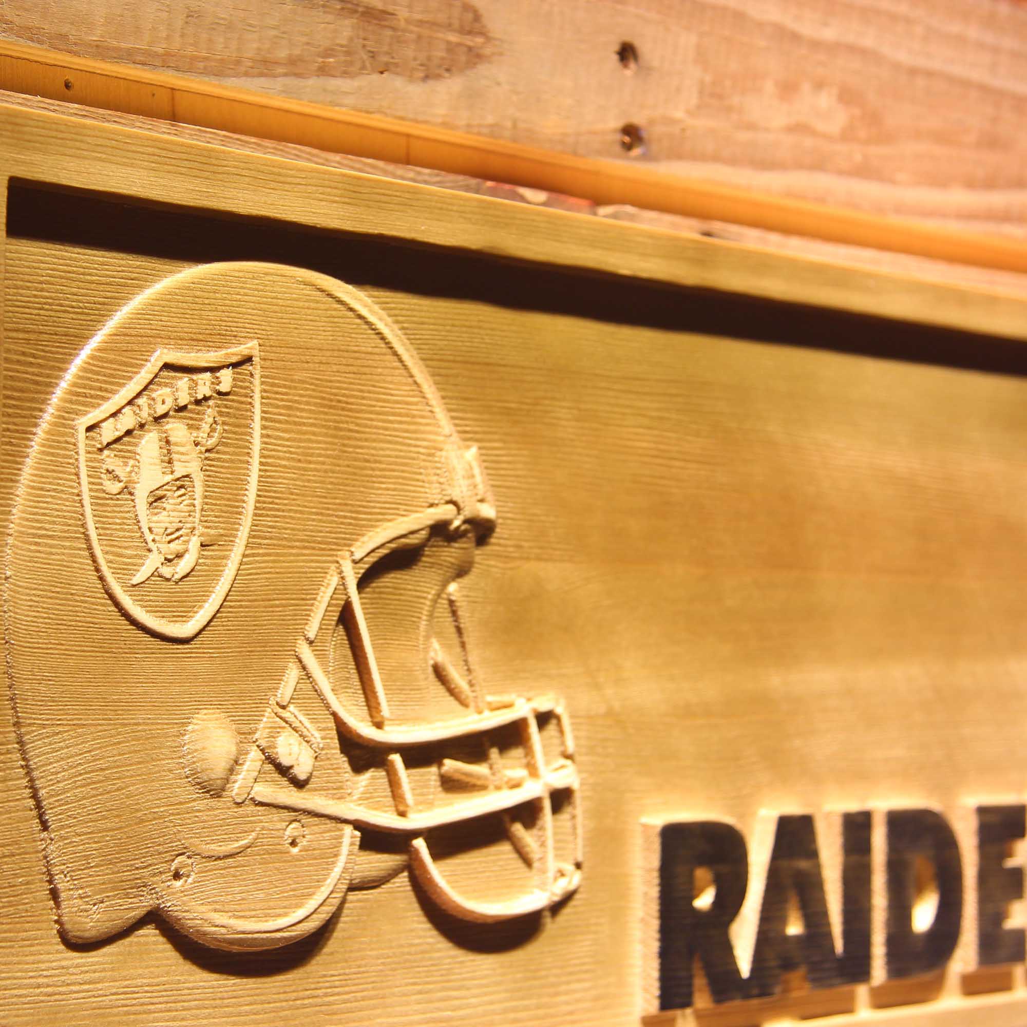 Oakland Raiders Helmet 3D Wooden Engrave Sign