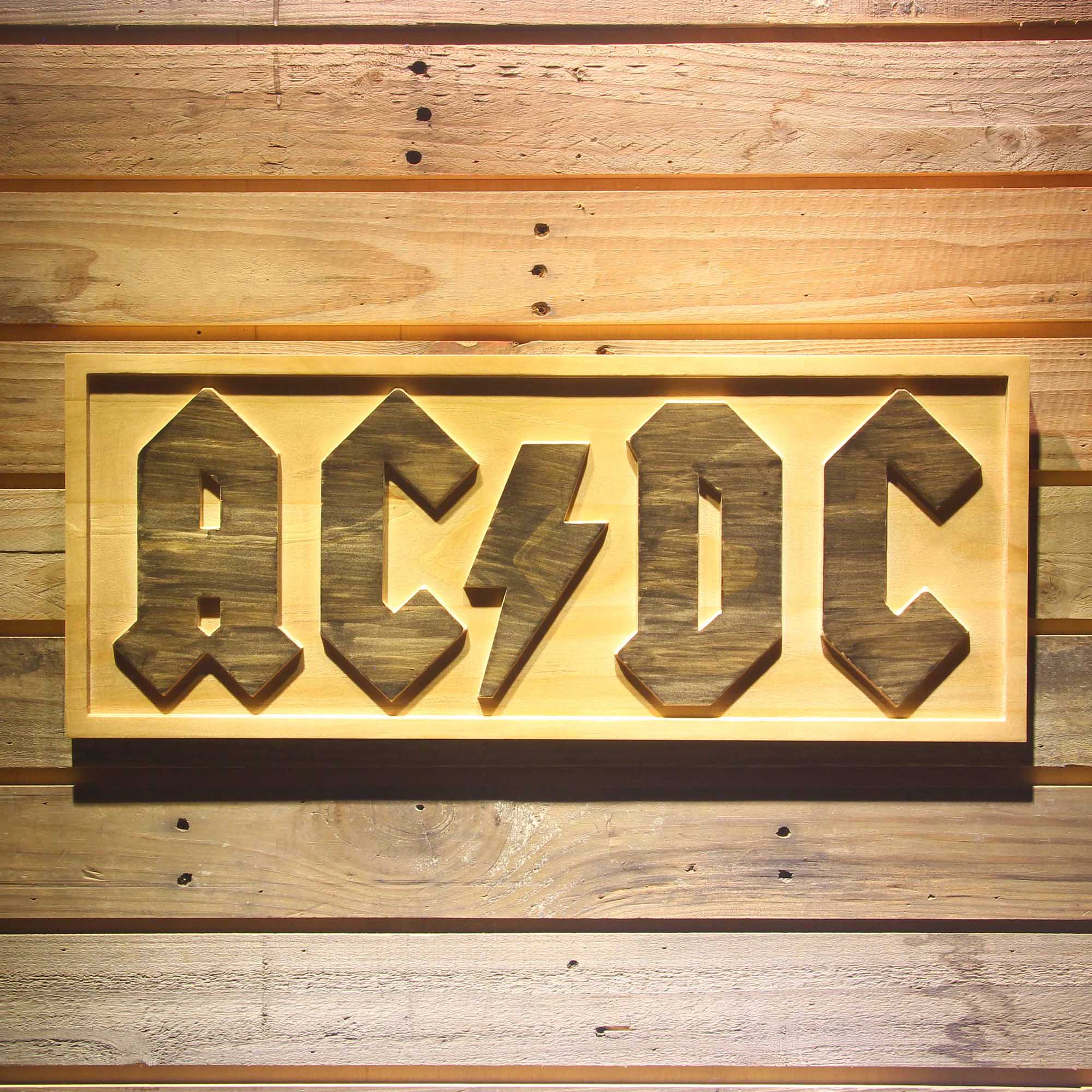AC/DC Let There Be Rock 3D Wooden Engrave Sign