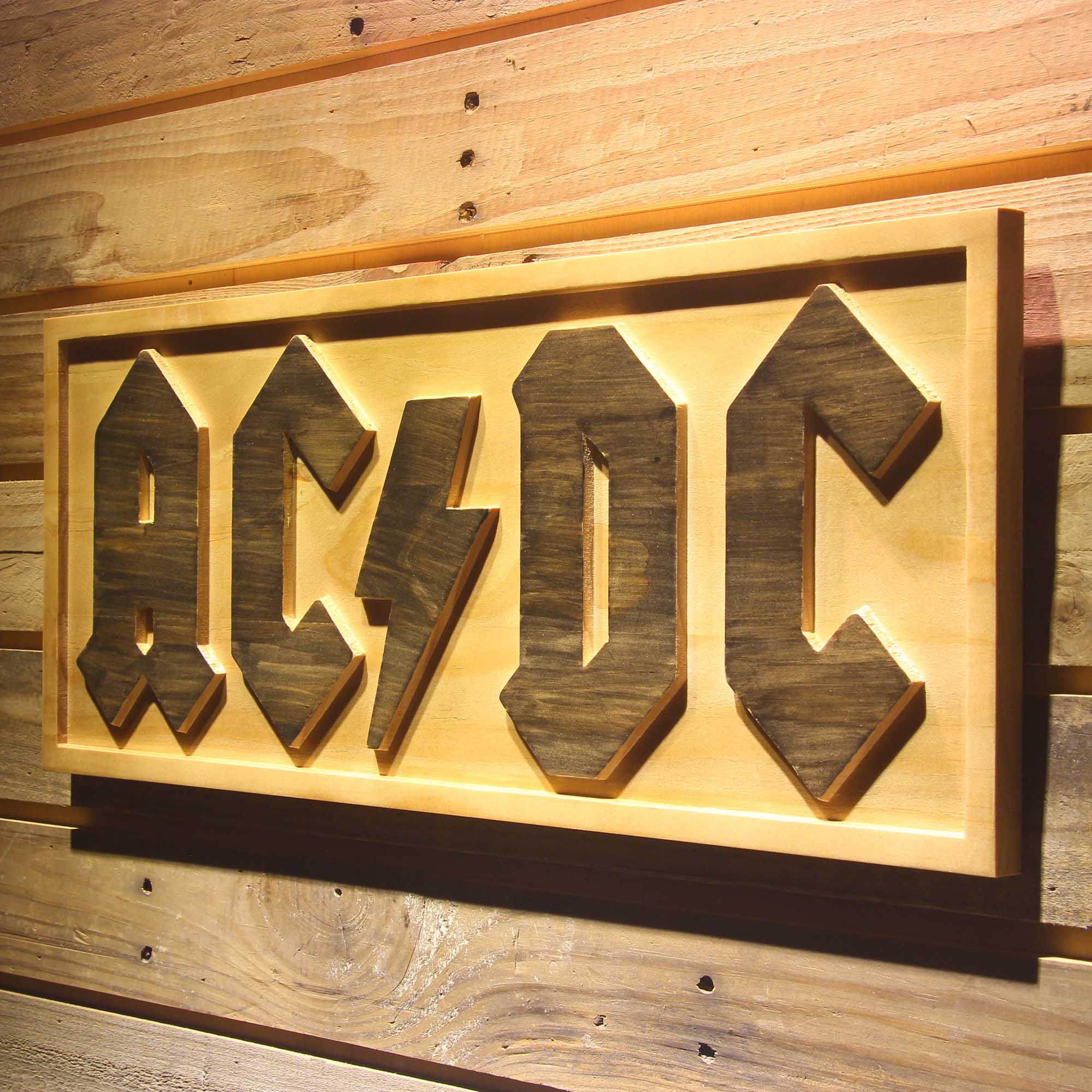 AC/DC Let There Be Rock 3D Wooden Engrave Sign