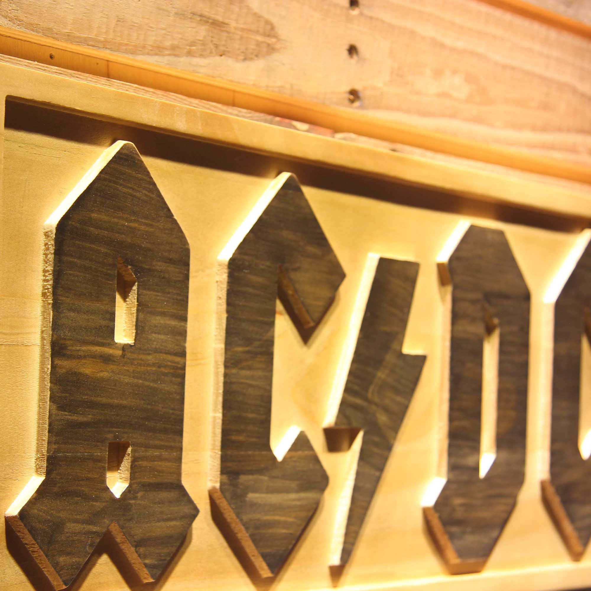 AC/DC Let There Be Rock 3D Wooden Engrave Sign