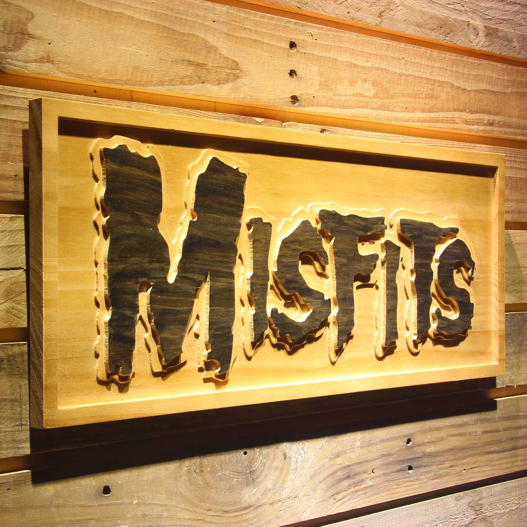 Misfits Comedy 3D Wooden Engrave Sign