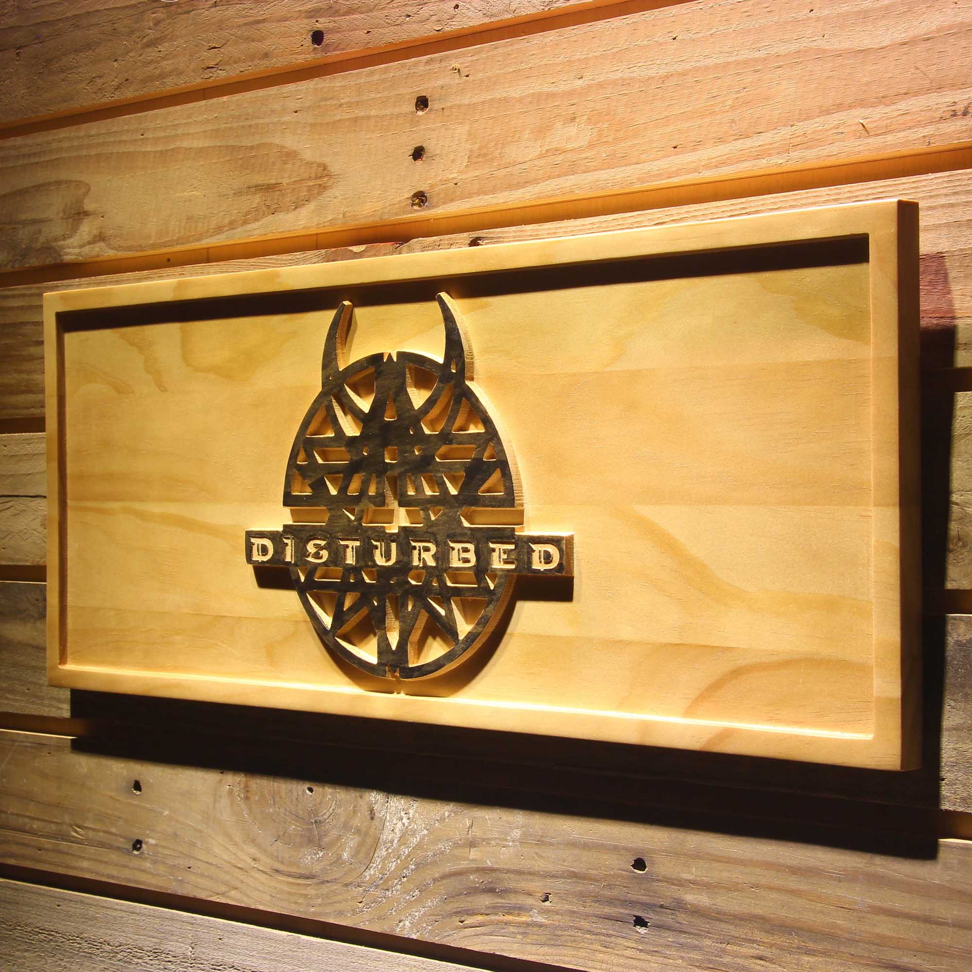 Disturbed 3D Wooden Engrave Sign