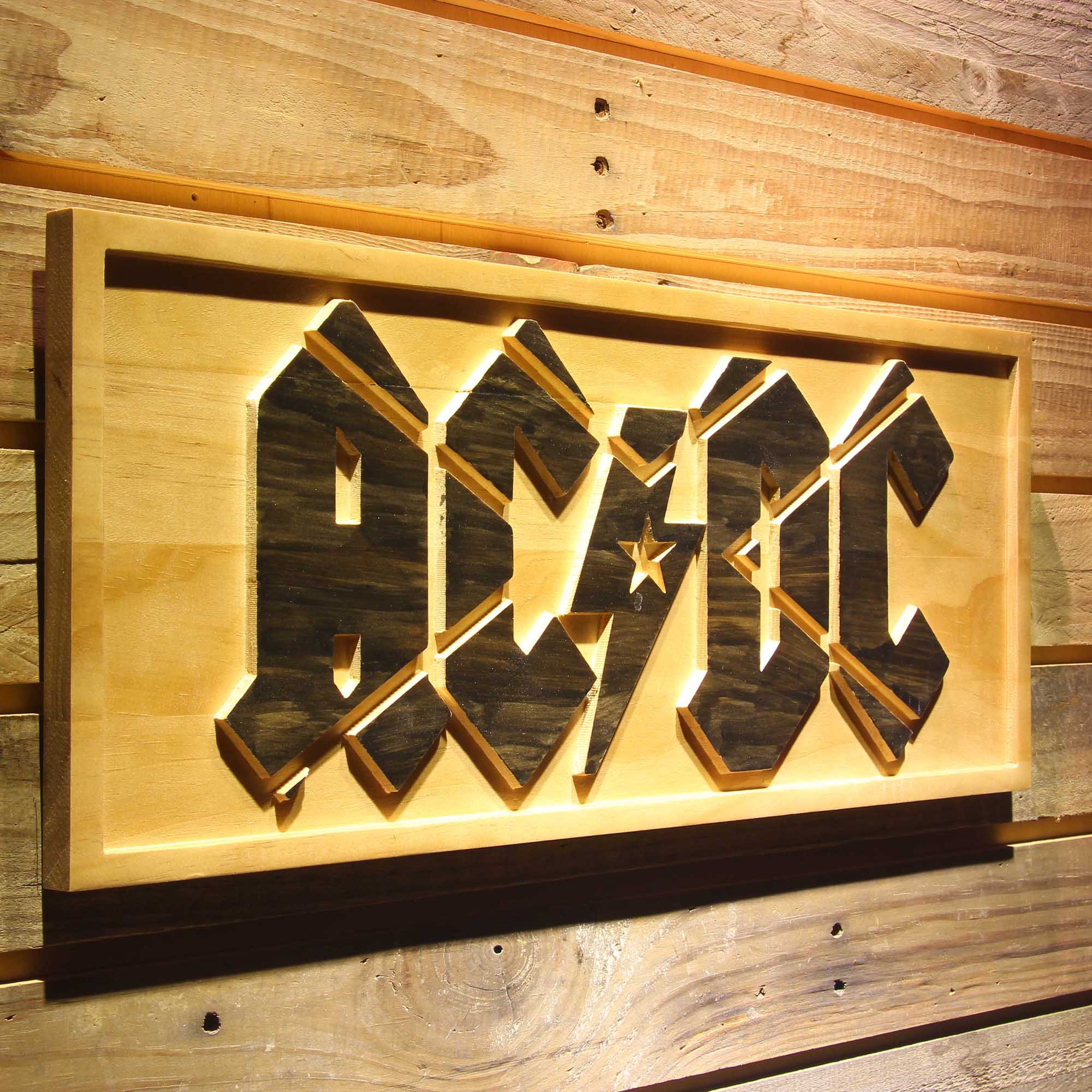AC/DC 3D Wooden Engrave Sign