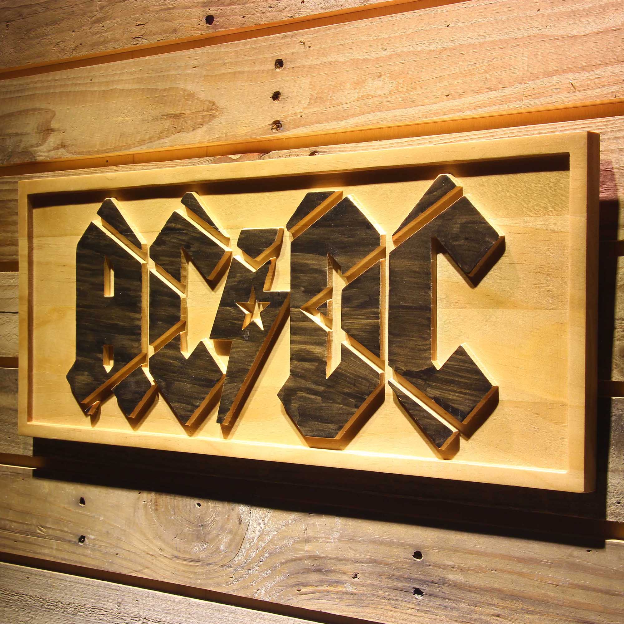 AC/DC 3D Wooden Engrave Sign