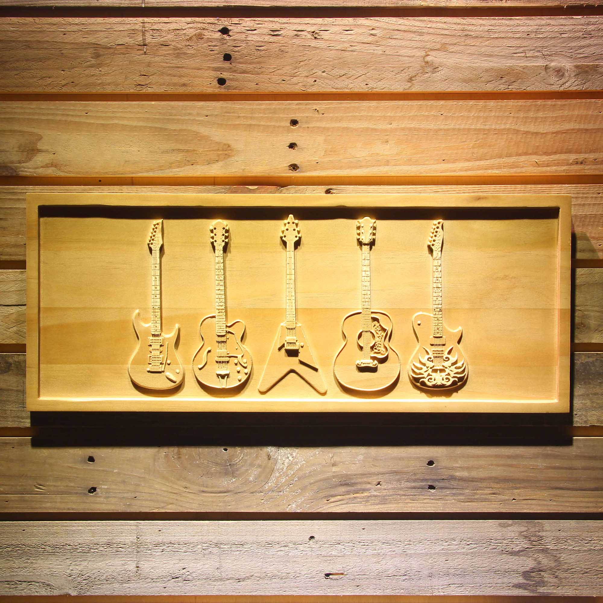 Guitar Weapons Band Room 3D Wooden Engrave Sign
