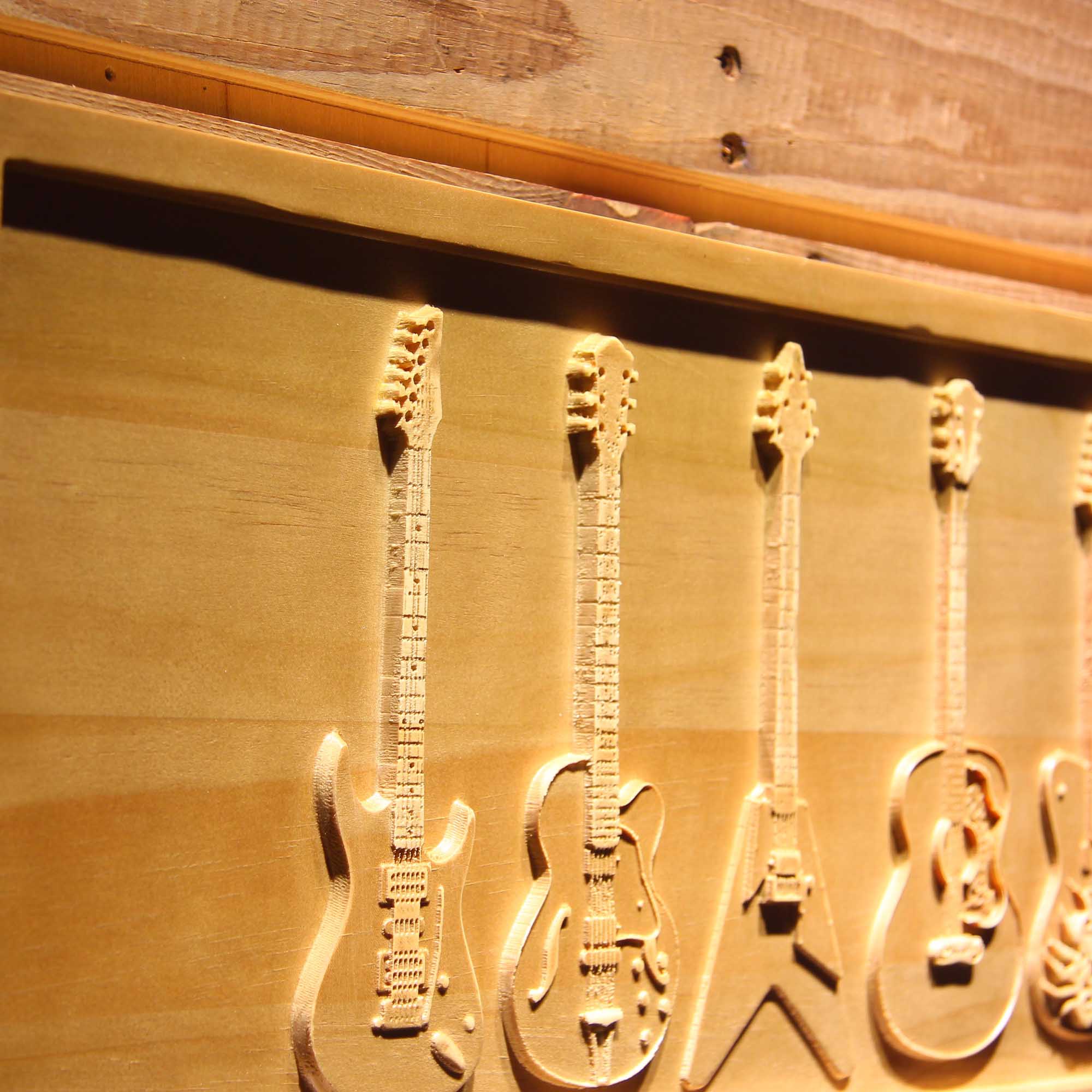 Guitar Weapons Band Room 3D Wooden Engrave Sign