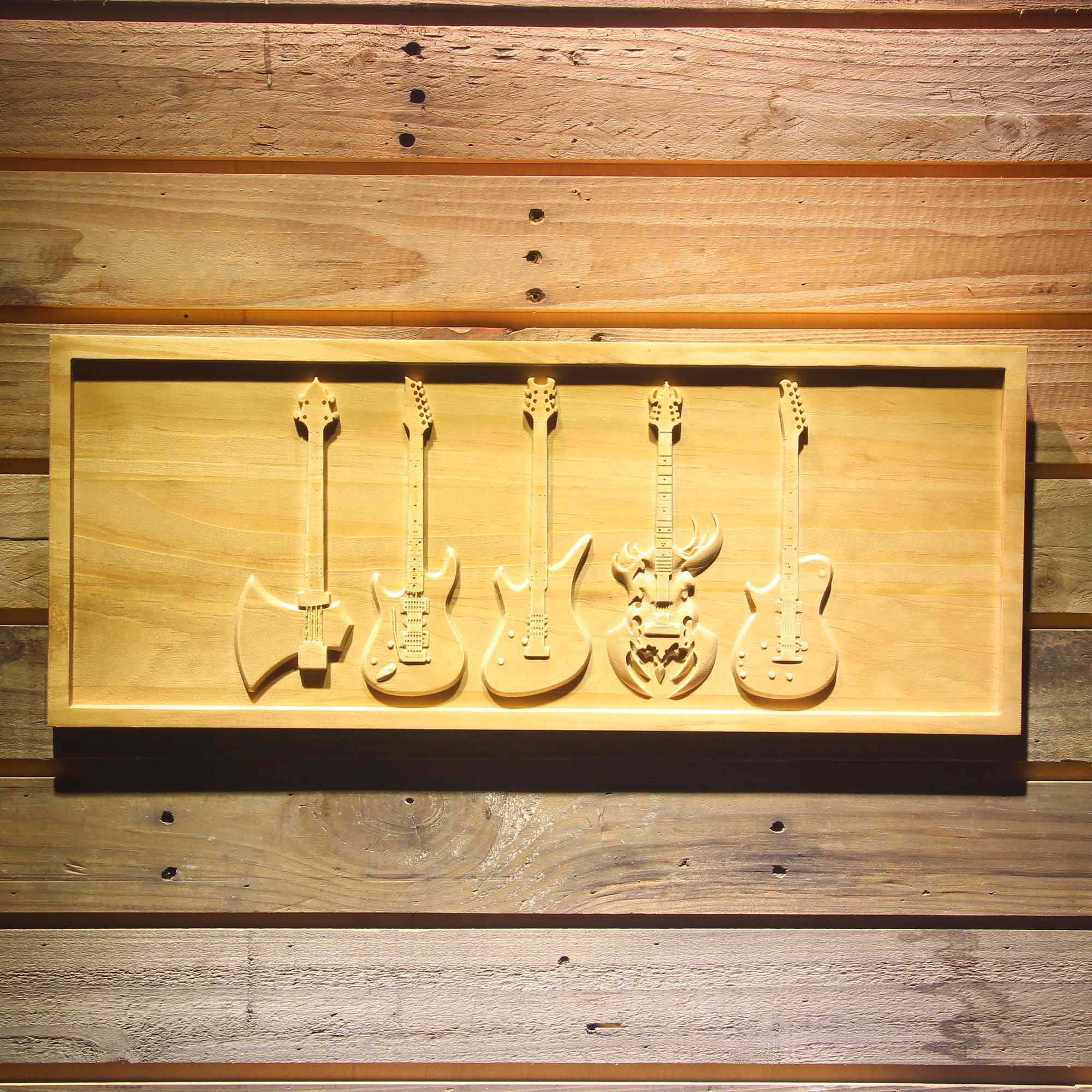 Guitar Weapons 3D Wooden Engrave Sign