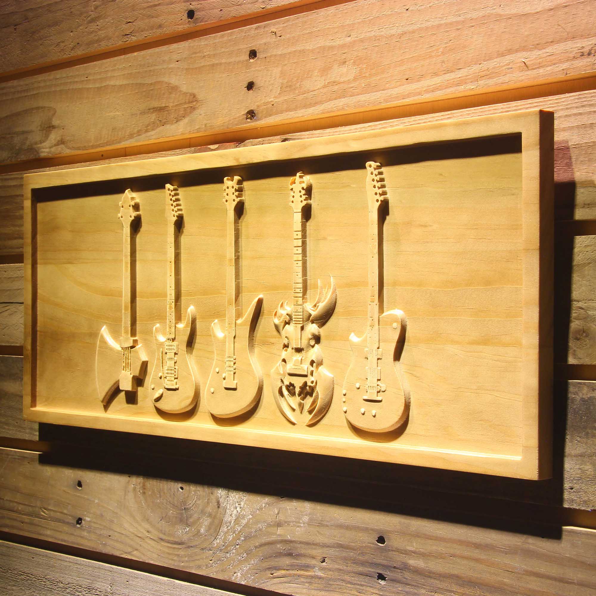 Guitar Weapons 3D Wooden Engrave Sign