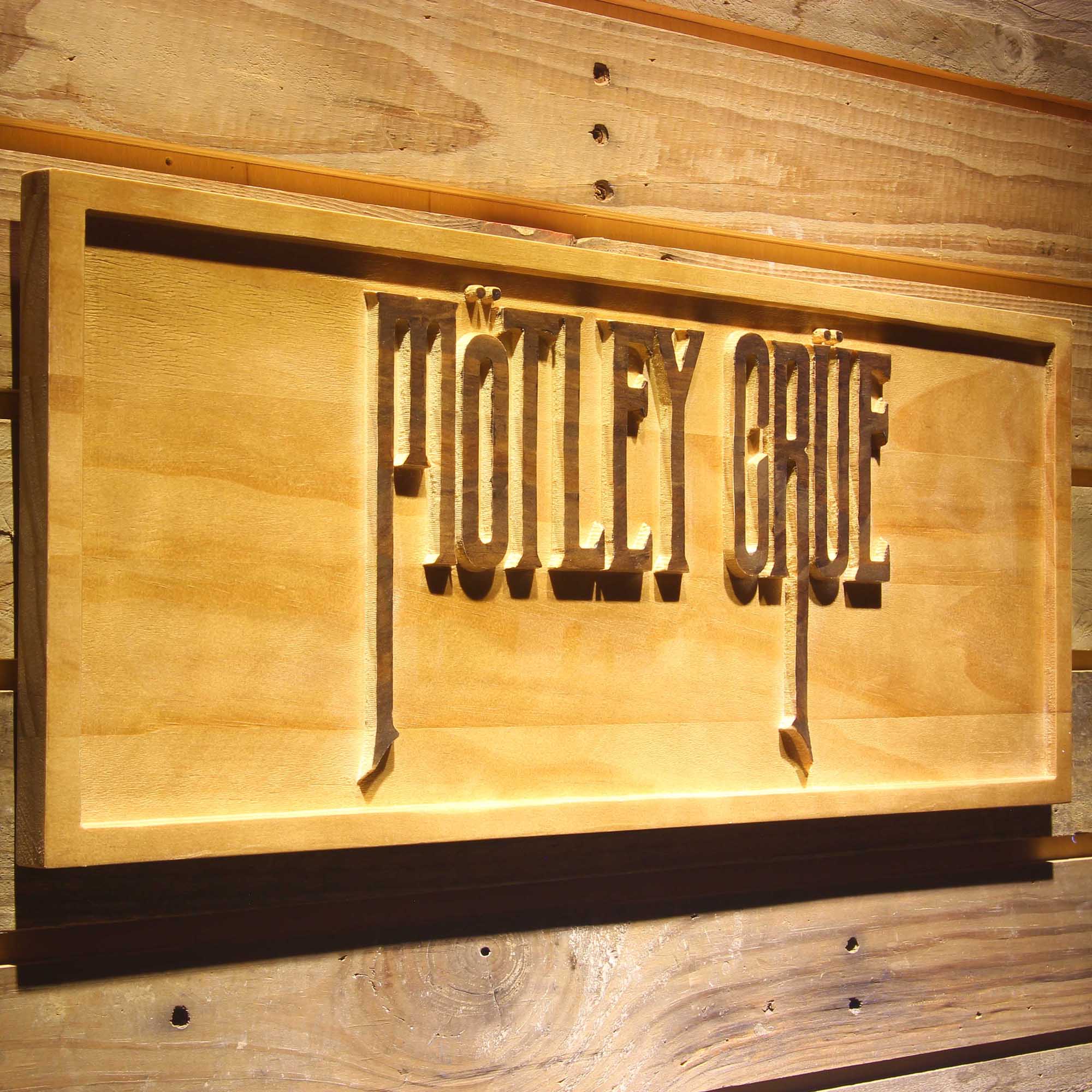 Motley Crue 3D Wooden Engrave Sign